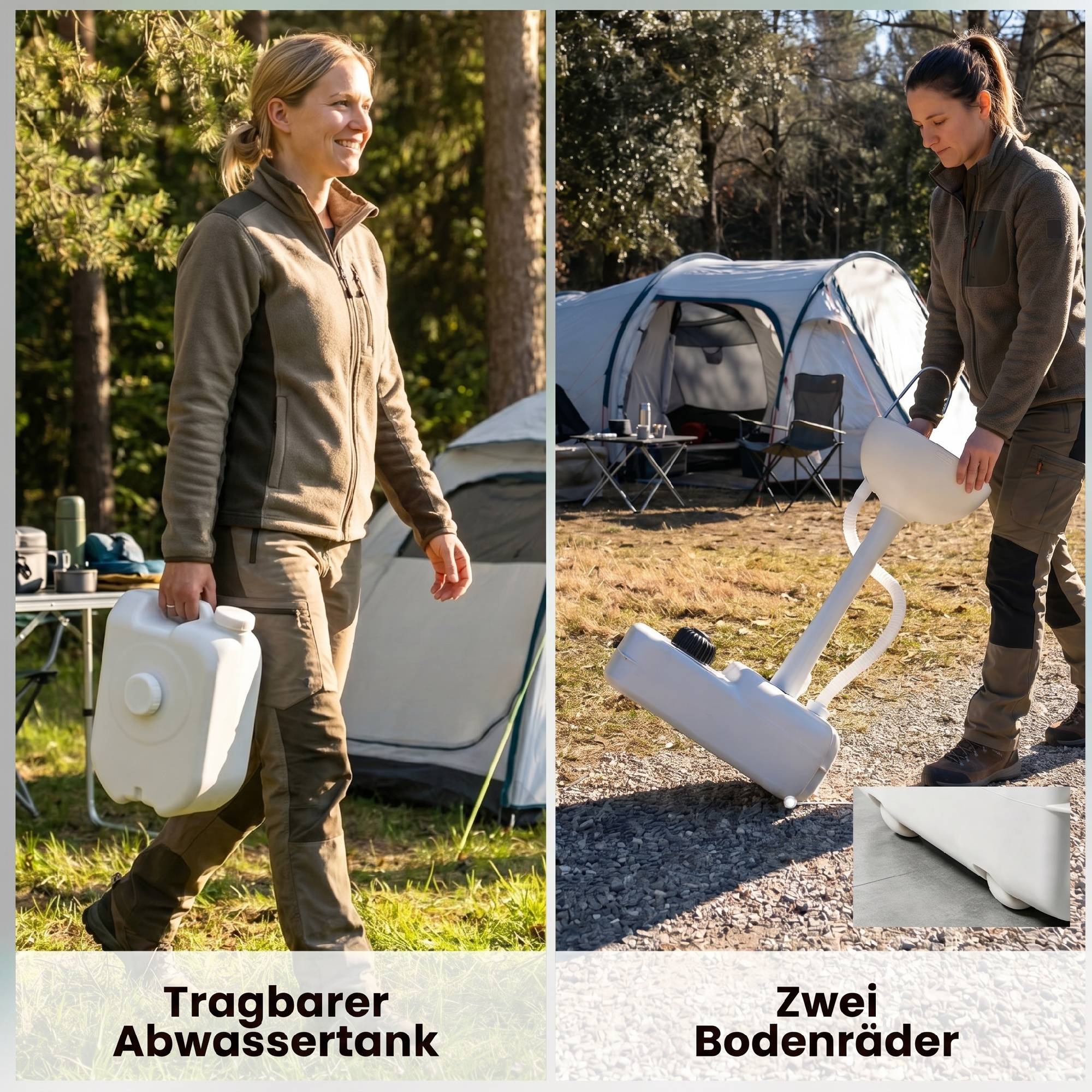 Sans Marque - Lavabo camping avec bac récupération, distributeur savon, 17L, mobile, gris clair - Image 9