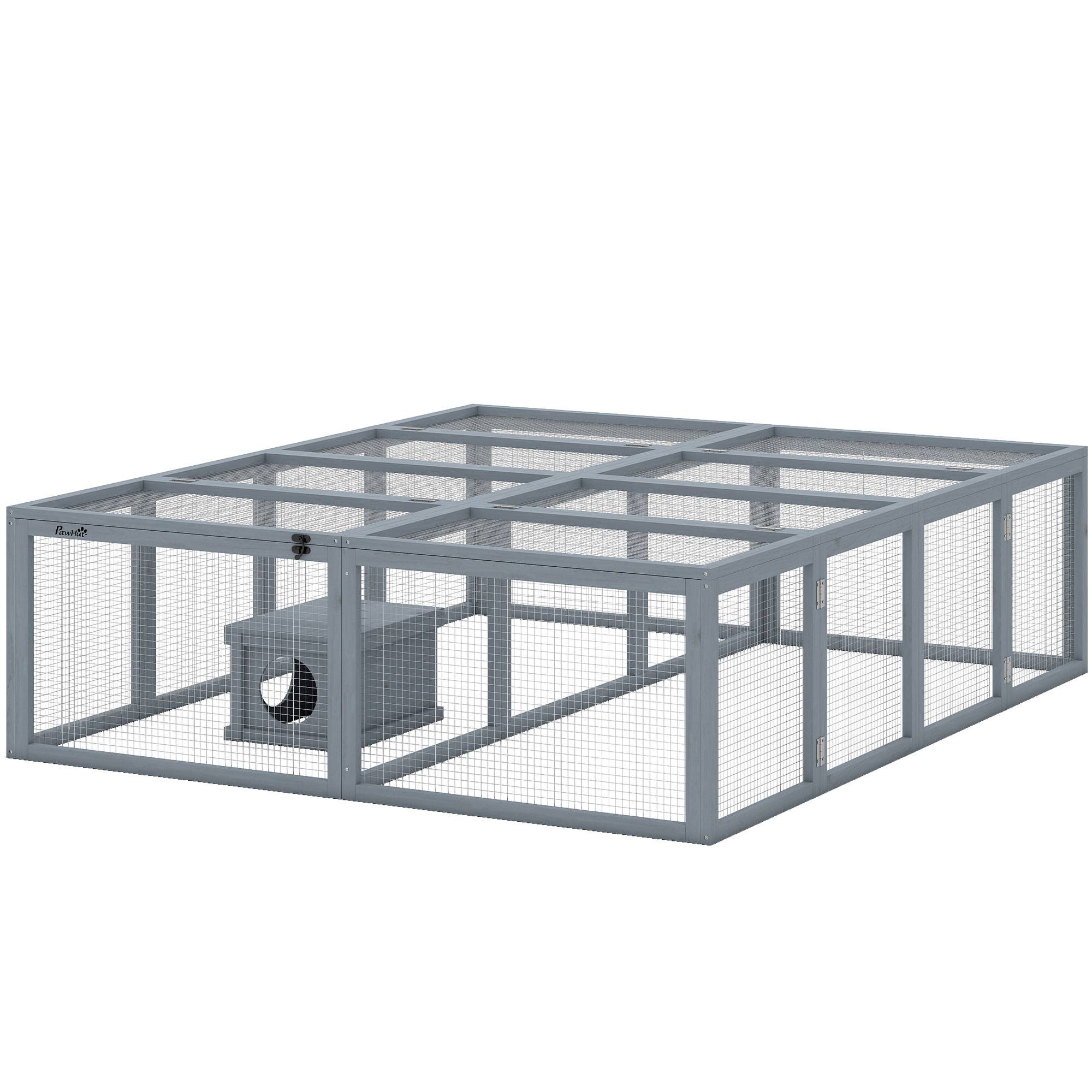 Enclos lapins bois, 2 portes, abri pour 2-4 lapins nains, 180,4 x 150 x 48 cm, gris - Image 2