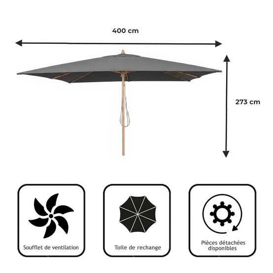 Parasol droit gris 4x3 m Pegasia - Gecko Jardin - Image 8