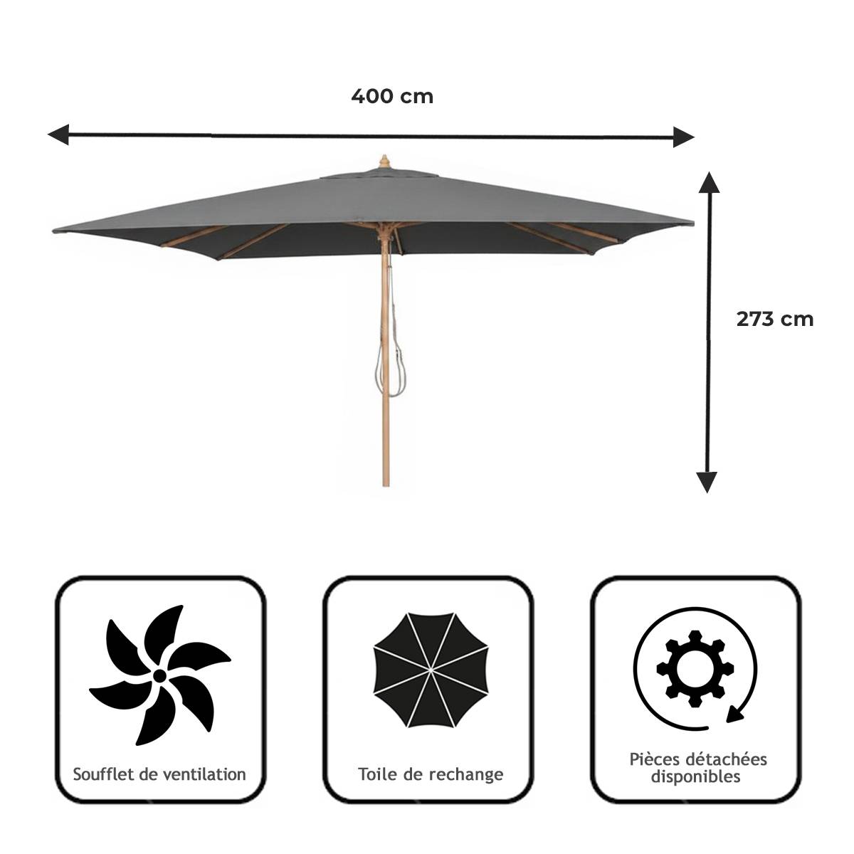 Parasol droit gris 4x3 m Pegasia - Gecko Jardin - Image 8