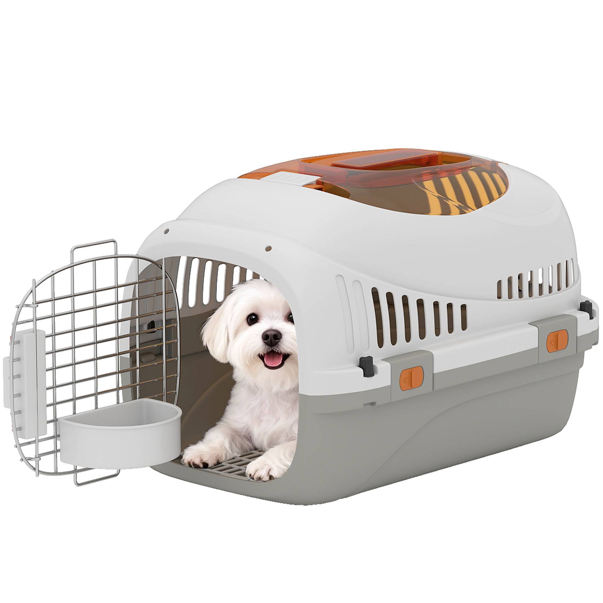 Cage de transport pour chats et petits chiens jusqu'à 4 kg avec puits de lumière et porte en acier gris clair - Image 1