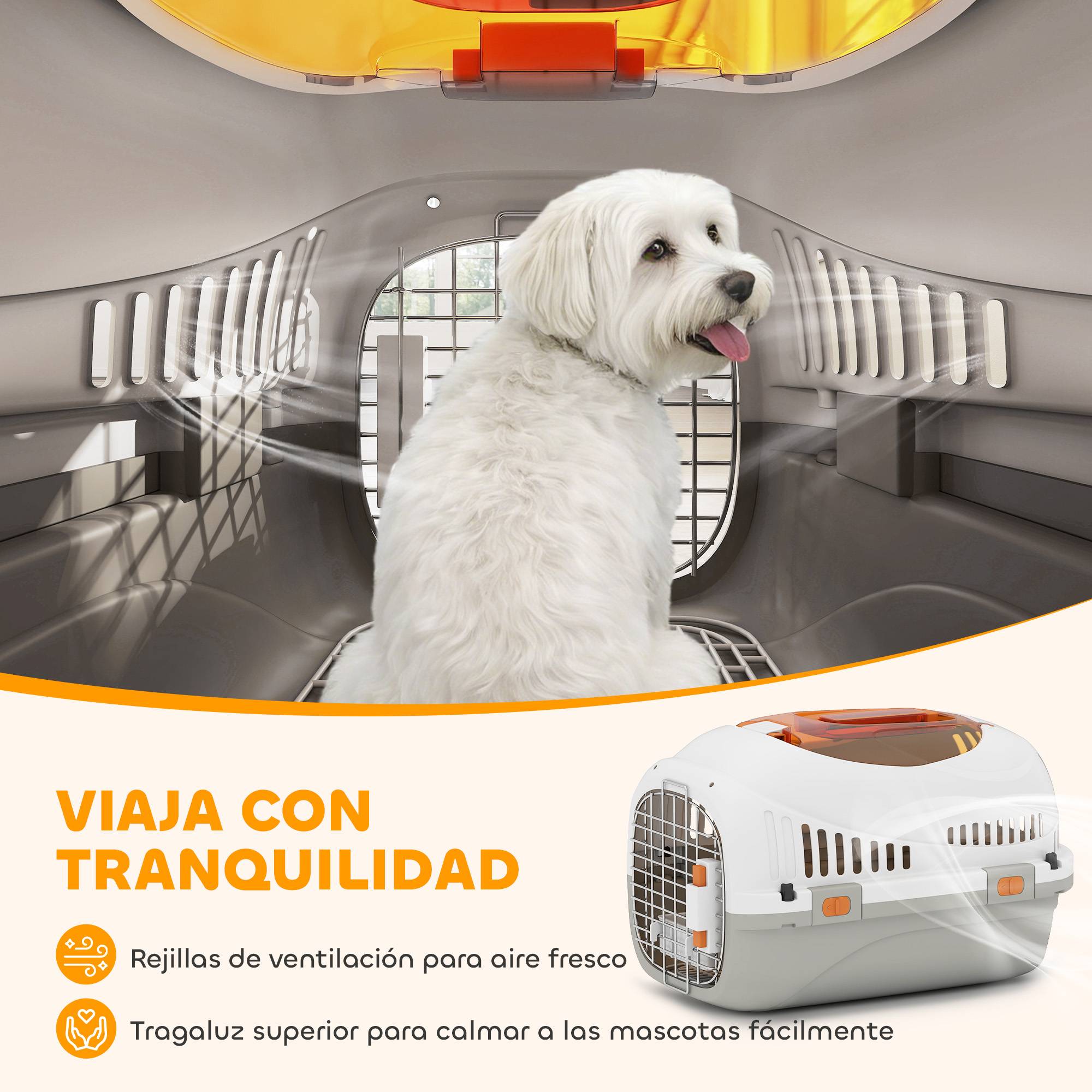 Cage de transport pour chats et petits chiens jusqu'à 4 kg avec puits de lumière et porte en acier gris clair - Image 8