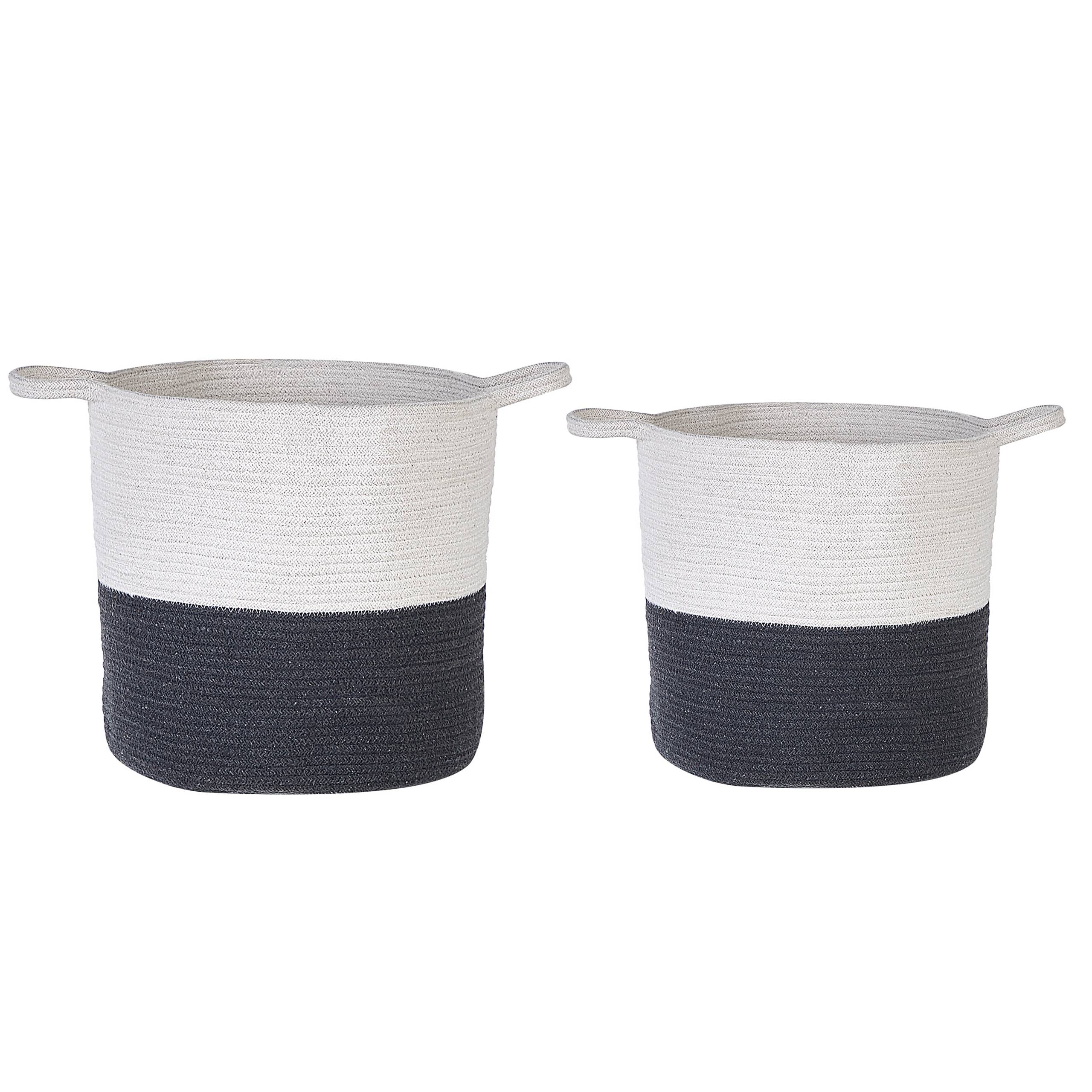Paniers Noir et Blanc en Coton Rond 33/35 cm Corbeille à Linge Tressée Rangement pour Intérieur Minimaliste Boîte Lot de 2