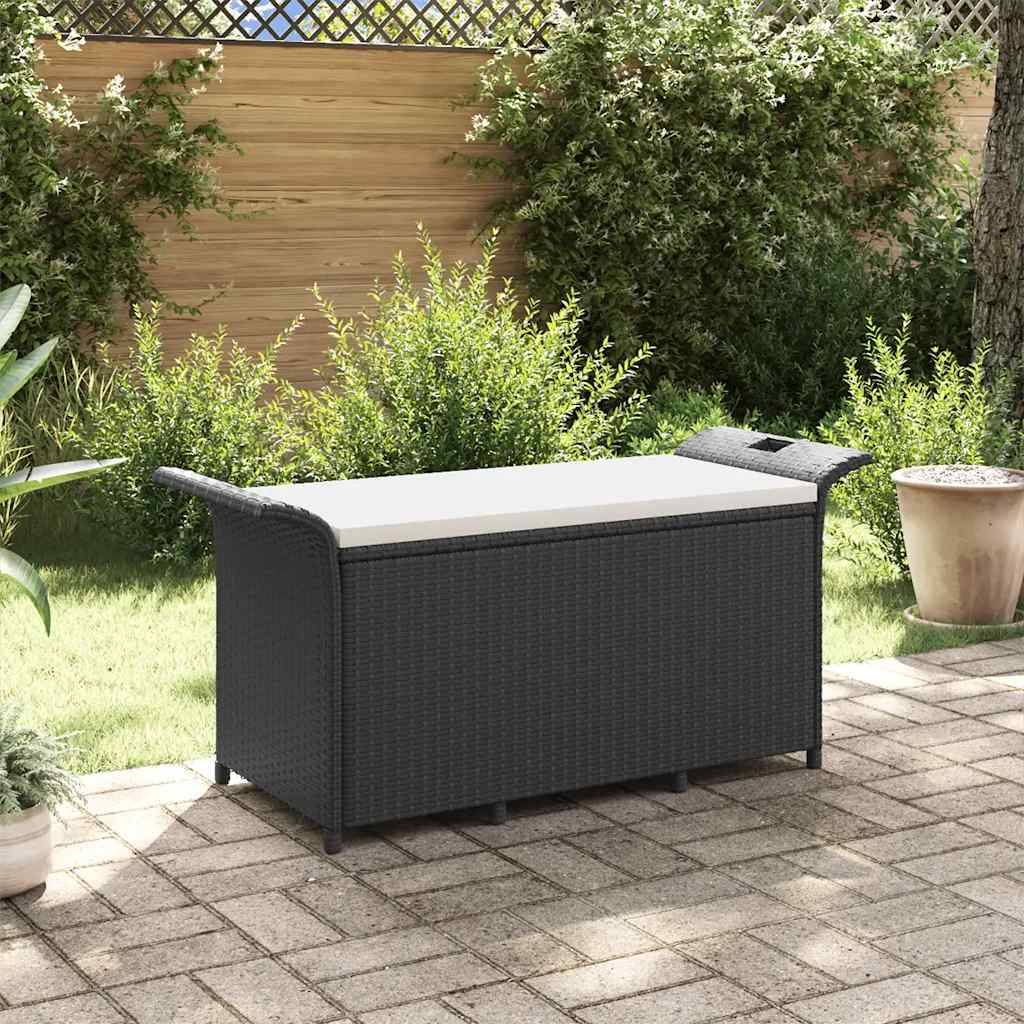 Banc Coffre Jardin Résine Tressée Rangement Spacieux Terrasse Noir 116cm – ComfortXL Outdoor Living - Image 1