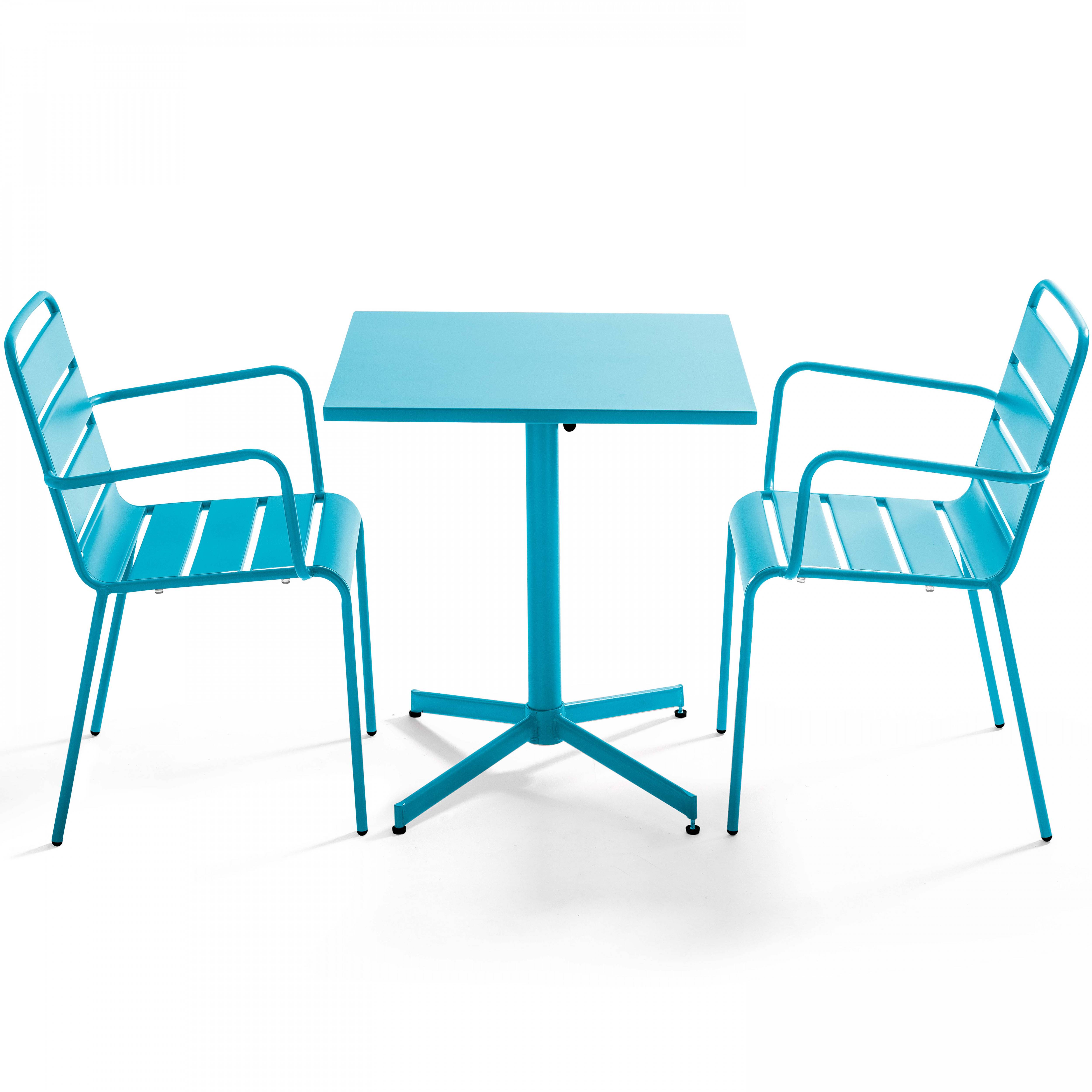 Oviala - Ensemble table de jardin bistrot et 2 fauteuils métal bleu Palavas - Oviala - Image 1