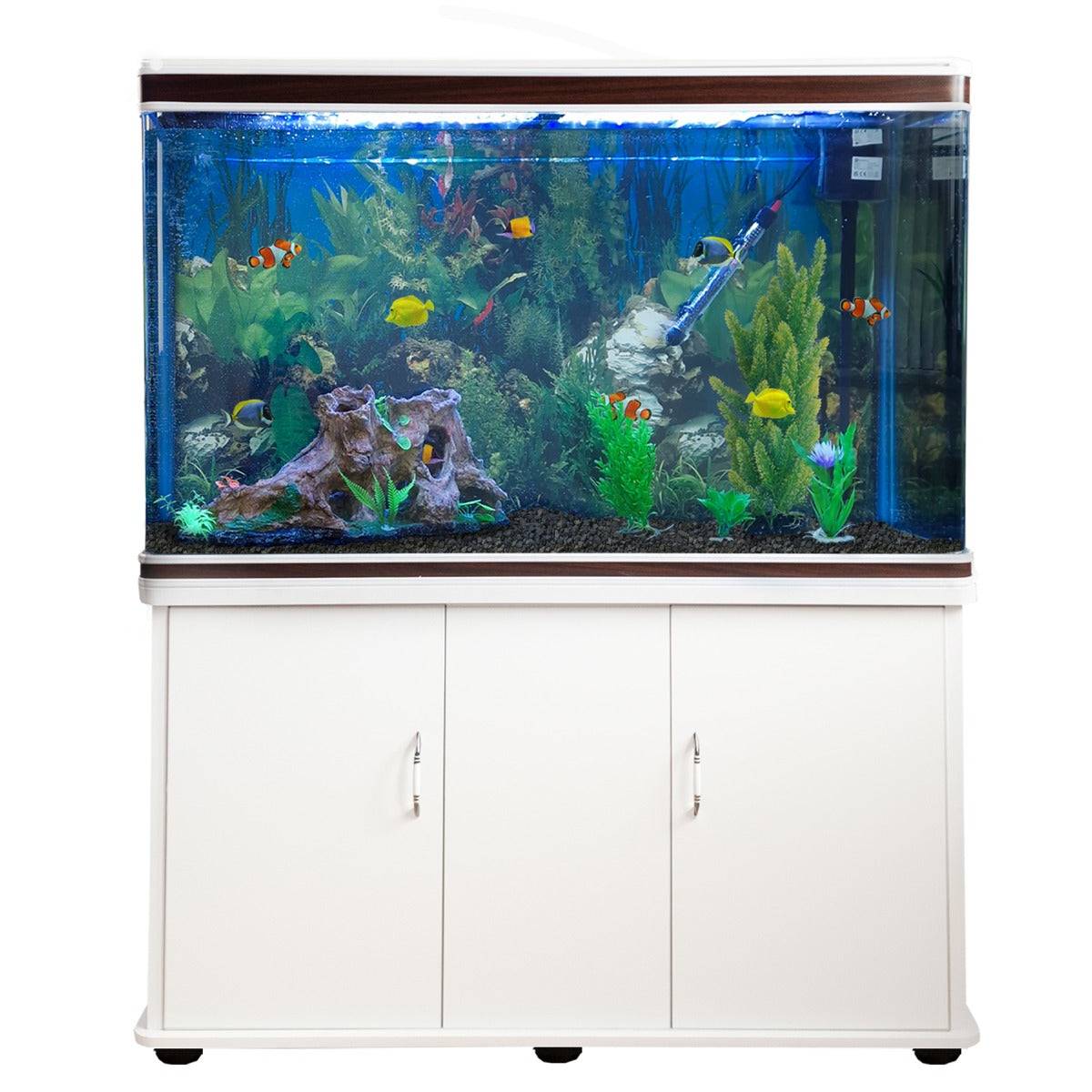 Monstershop - Aquarium Blanc avec Meuble de support Blanc assorti et Gravier Noir - Image 1