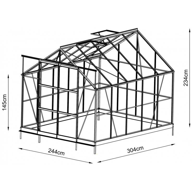 Serre de jardin 7,42 m² en aluminium et verre trempé 4mm anthracite avec embase Green Protect Prima - Image 7