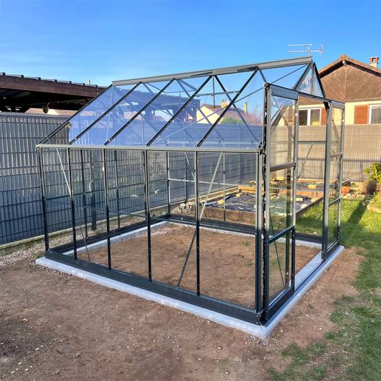 Serre de jardin 7,42 m² en aluminium et verre trempé 4mm anthracite avec embase Green Protect Prima - Image 2