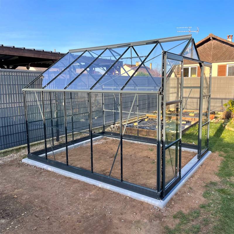 Serre de jardin 7,42 m² en aluminium et verre trempé 4mm anthracite avec embase Green Protect Prima - Image 2
