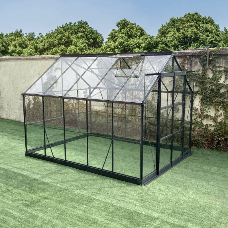 Serre de jardin 7,42 m² en aluminium et verre trempé 4mm anthracite avec embase Green Protect Prima - Image 6