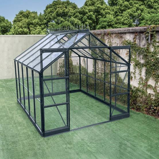 Serre de jardin 7,42 m² en aluminium et verre trempé 4mm anthracite avec embase Green Protect Prima - Image 4