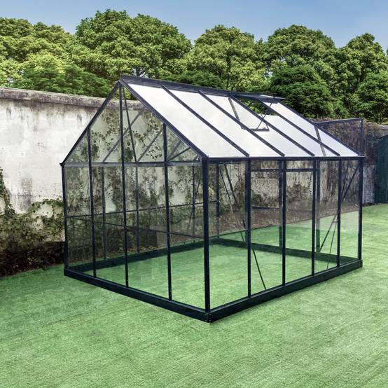 Serre de jardin 7,42 m² en aluminium et verre trempé 4mm anthracite avec embase Green Protect Prima - Image 5