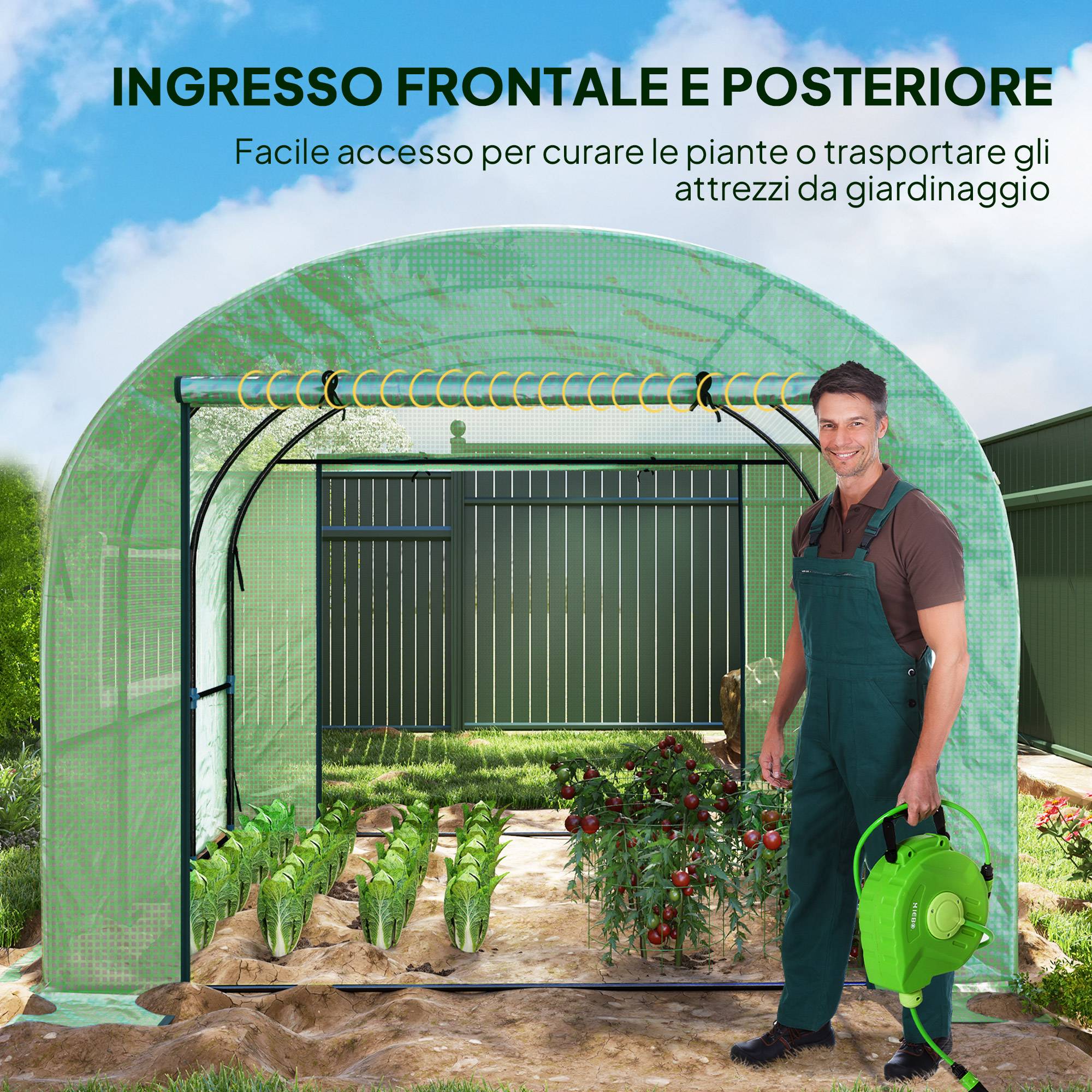 Sans Marque - Serre tunnel 3x3x2 m acier PE serre potagère portes fenêtres enroulables culture légumes fleurs serre verte robuste - Image 7
