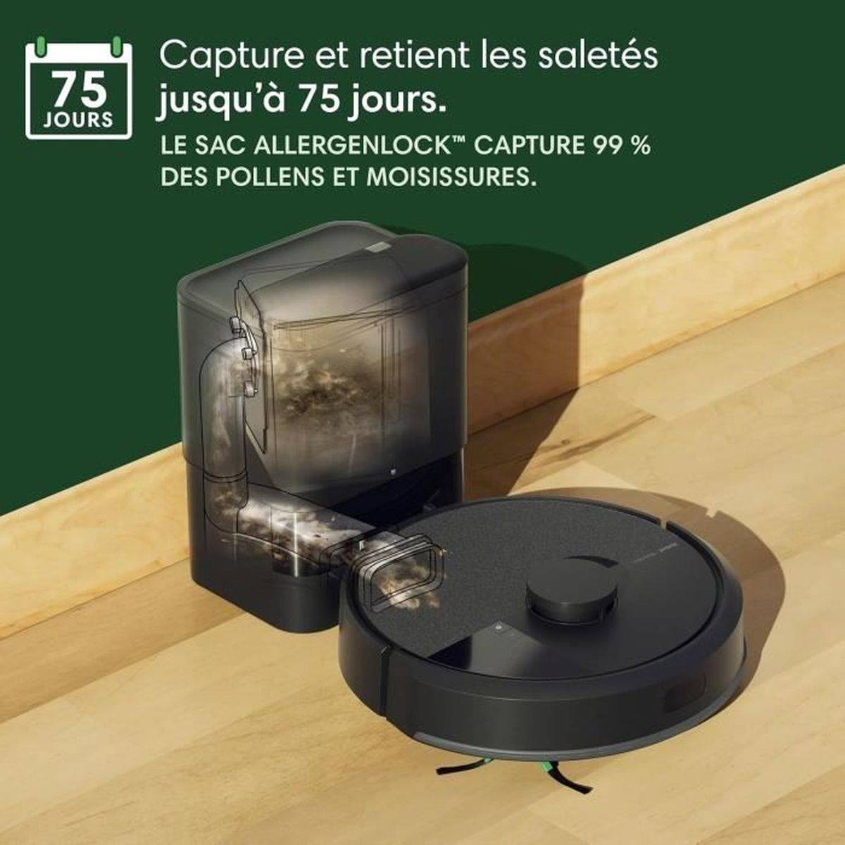 Robot aspirateur laveur iRobot Roomba 105 Combo, station AutoEmpty, 7000 Pa, navigation LiDAR, noir - IROBOT - Image 4
