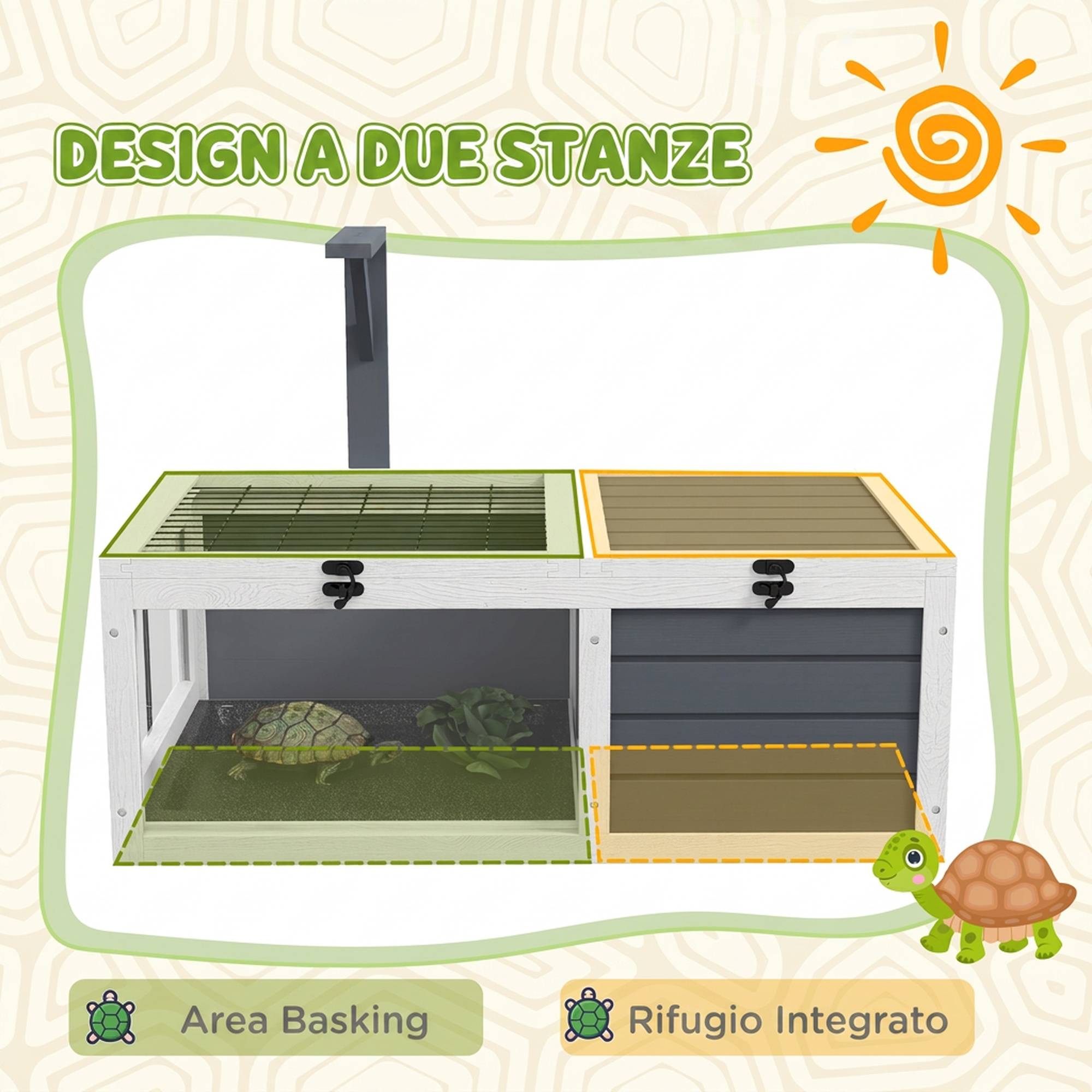 Maison pour tortues terrestres avec 2 couvercles ouvrants et 2 espaces, bois d'épicéa, gris - Image 6