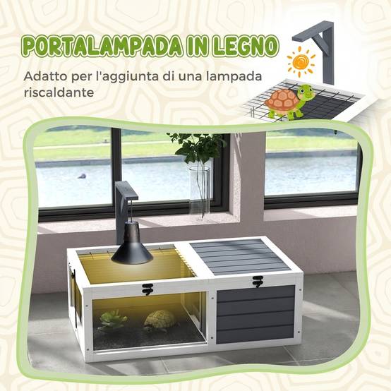 Maison pour tortues terrestres avec 2 couvercles ouvrants et 2 espaces, bois d'épicéa, gris - Image 7