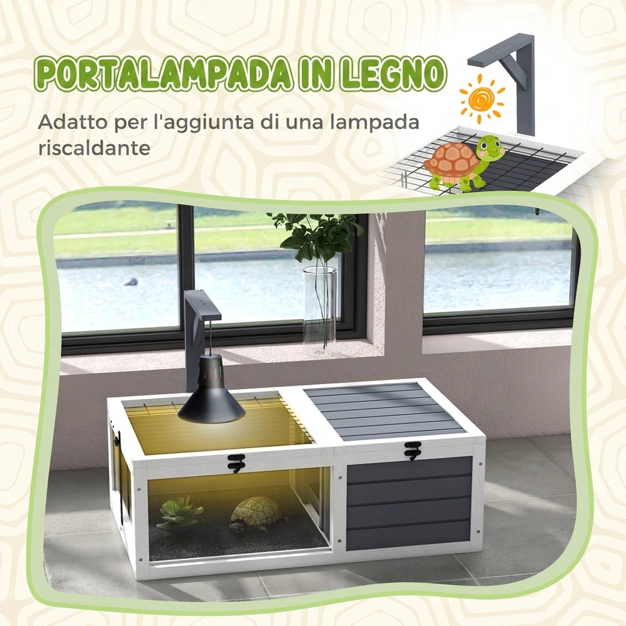 Maison pour tortues terrestres avec 2 couvercles ouvrants et 2 espaces, bois d'épicéa, gris - Image 7
