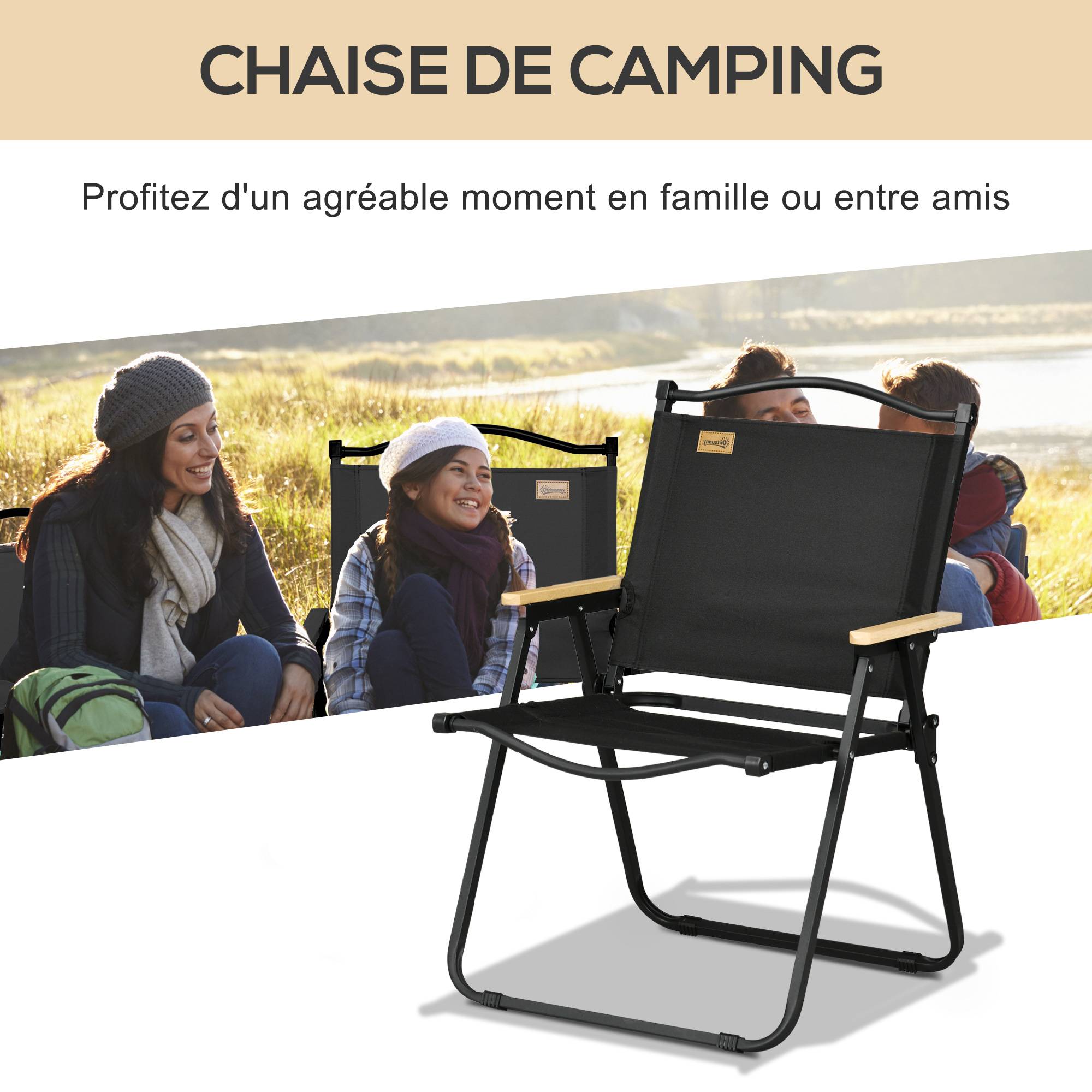 Chaise de camping pliante acier et tissu Oxford noir 54 x 59 x 78 cm - PANGIVO - Image 6