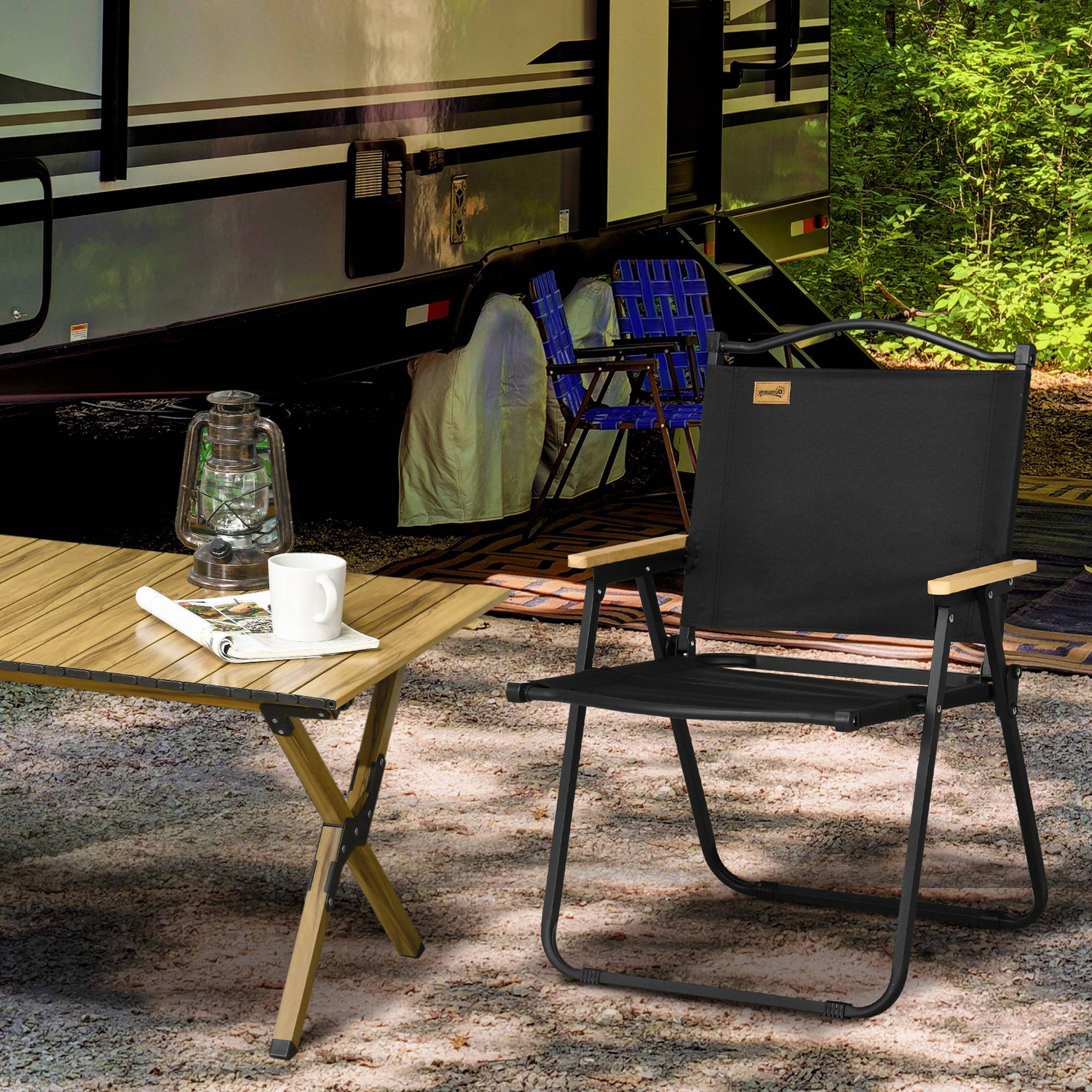 Chaise de camping pliante acier et tissu Oxford noir 54 x 59 x 78 cm - PANGIVO - Image 4