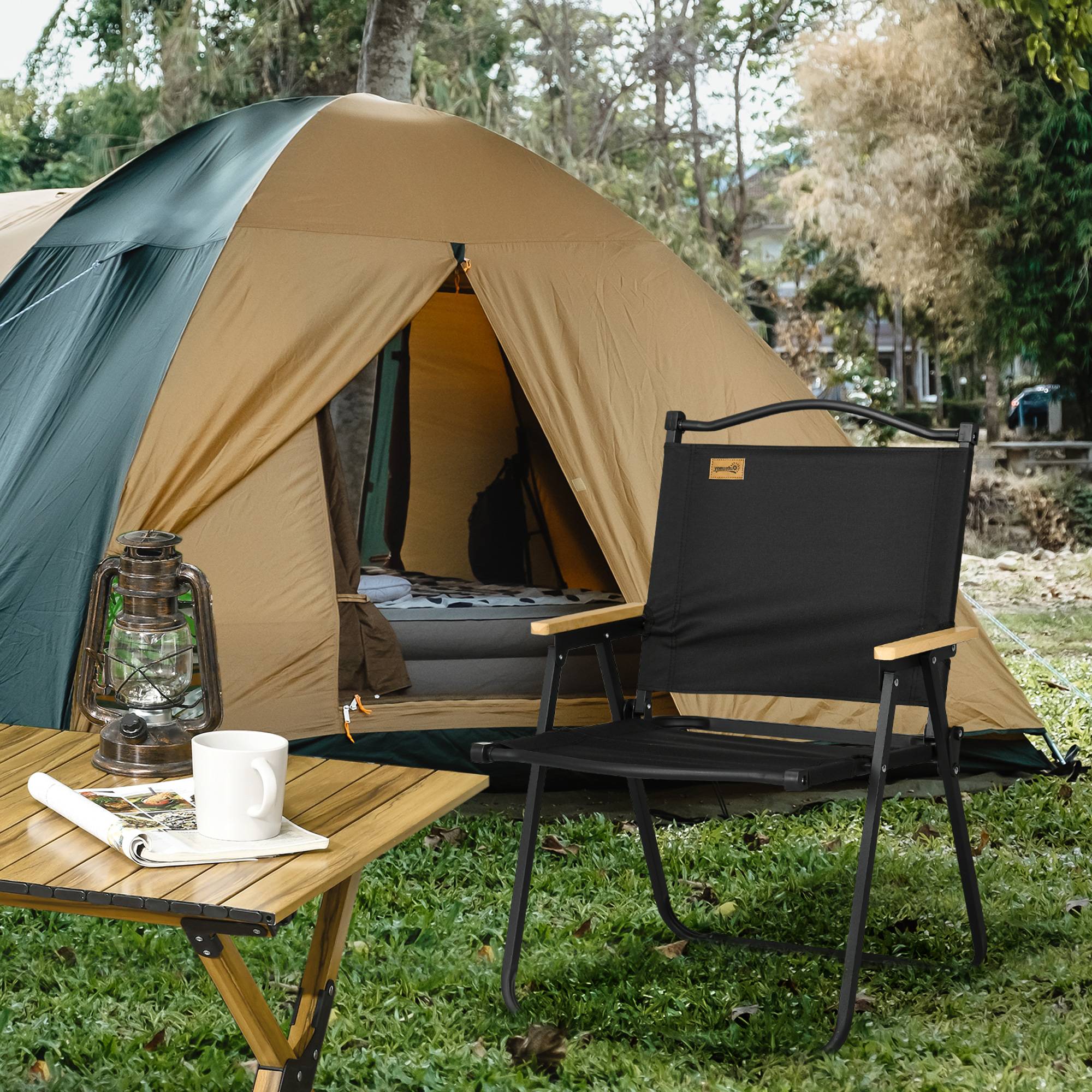 Chaise de camping pliante acier et tissu Oxford noir 54 x 59 x 78 cm - PANGIVO - Image 3