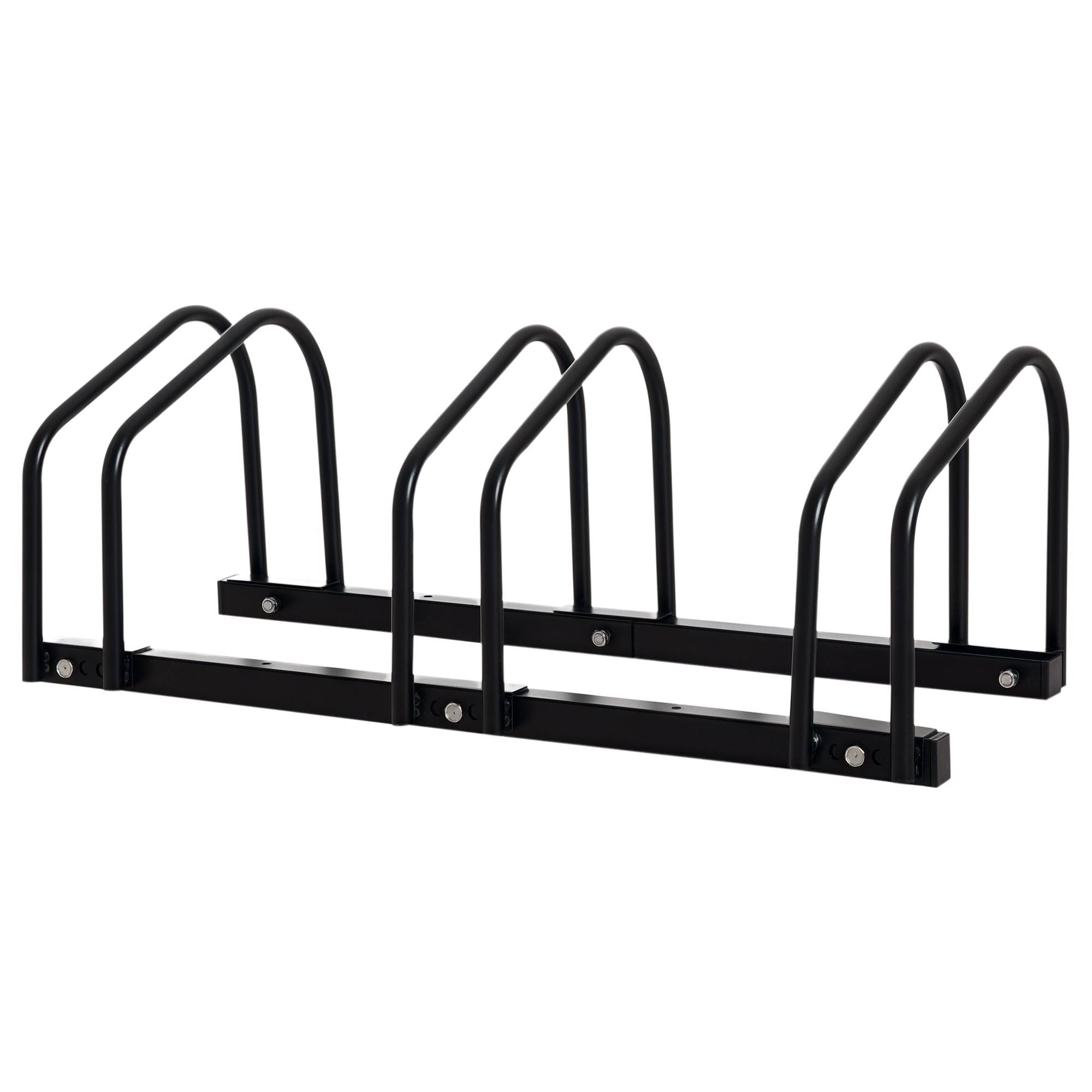 Porte-vélos 3 places pour pneus jusqu’à 65 mm, fixation au sol ou murale, acier noir 76 cm compact - Image 1