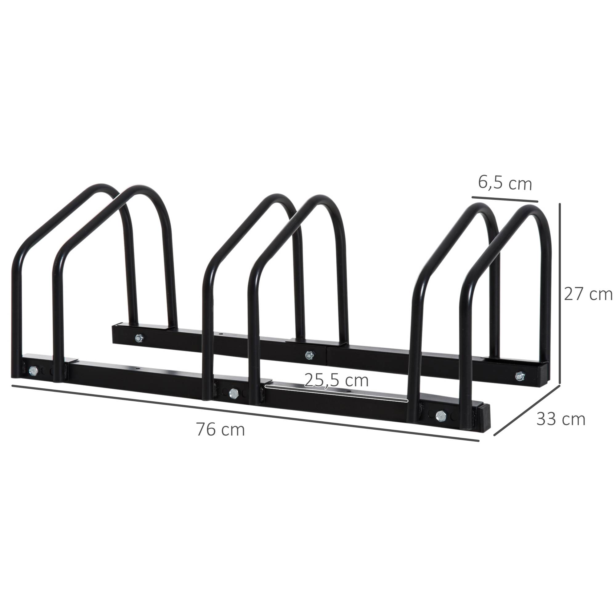 Porte-vélos 3 places pour pneus jusqu’à 65 mm, fixation au sol ou murale, acier noir 76 cm compact - Image 5