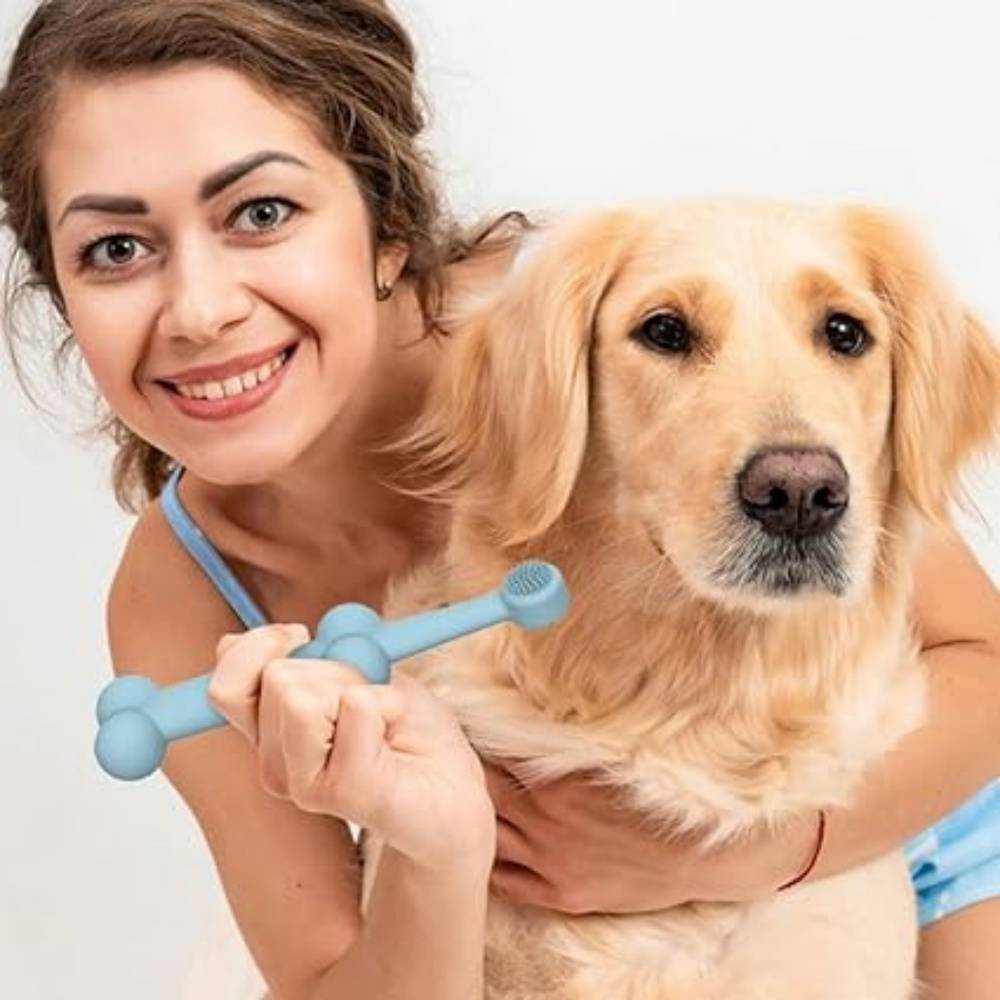 DtopbuyAge - Lot De 2 Brosses À Dents En Silicone Poisson Os Bleu Pour Animaux - Image 3