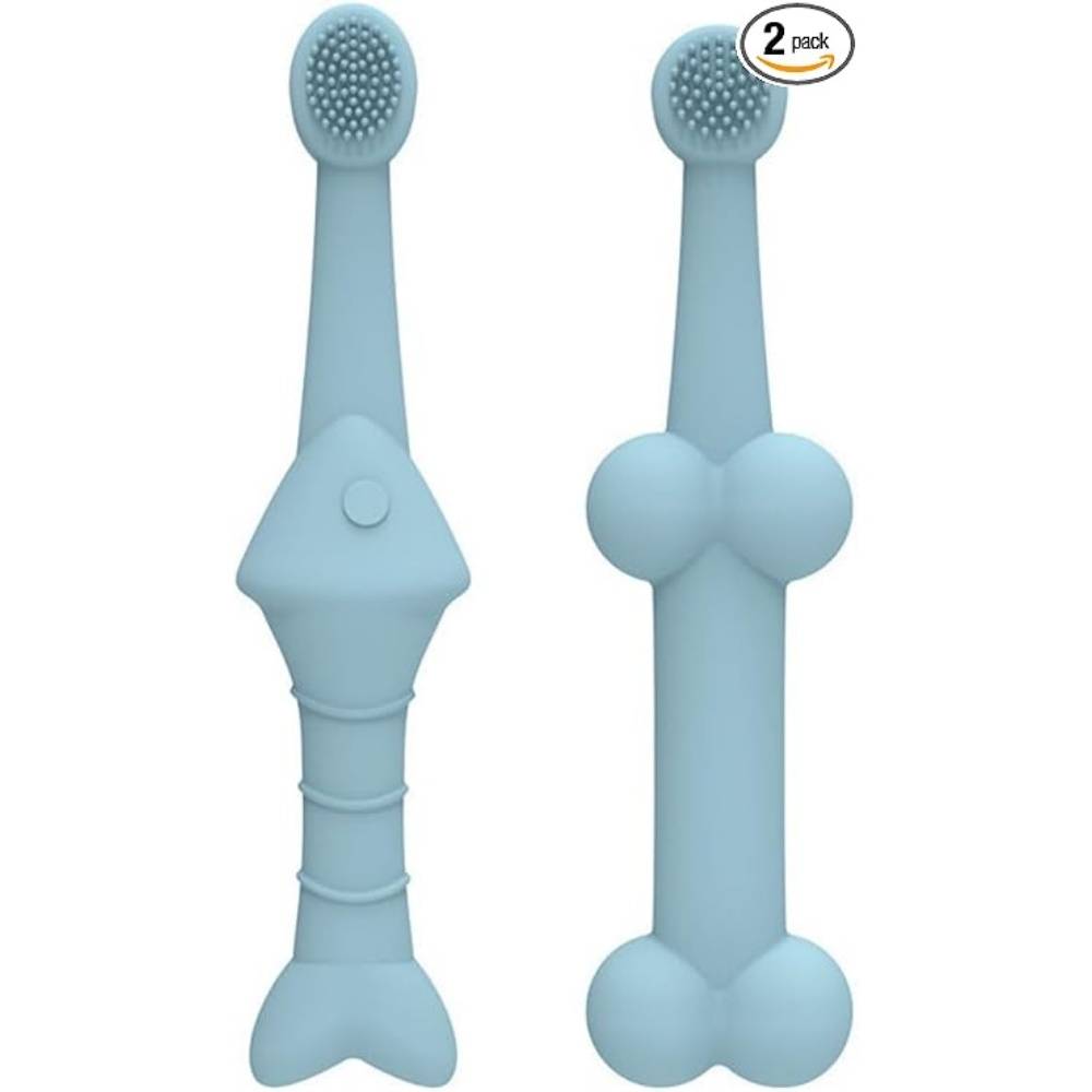 DtopbuyAge - Lot De 2 Brosses À Dents En Silicone Poisson Os Bleu Pour Animaux - Image 1