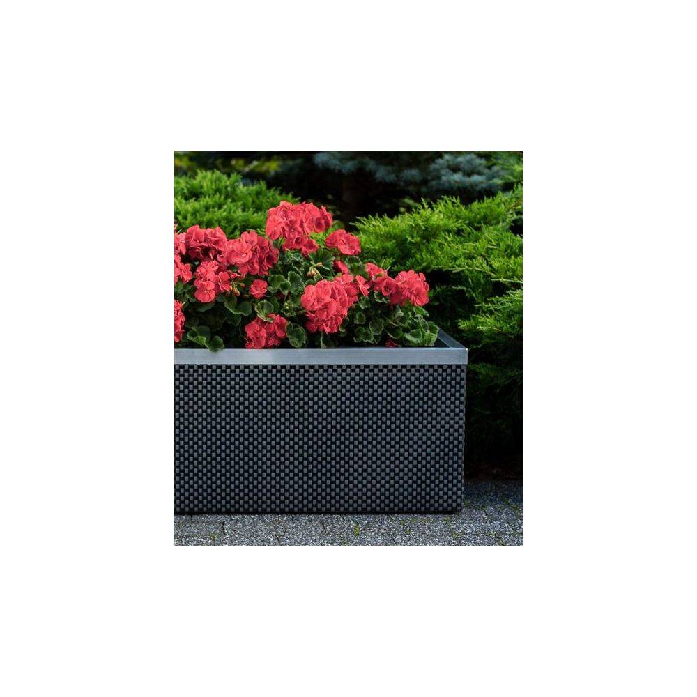 Rattan Art - Jardinière en résine tressée avec réserve d'eau et cadre en aluminium 95 x 39 x 43 cm Gris clair - Image 2