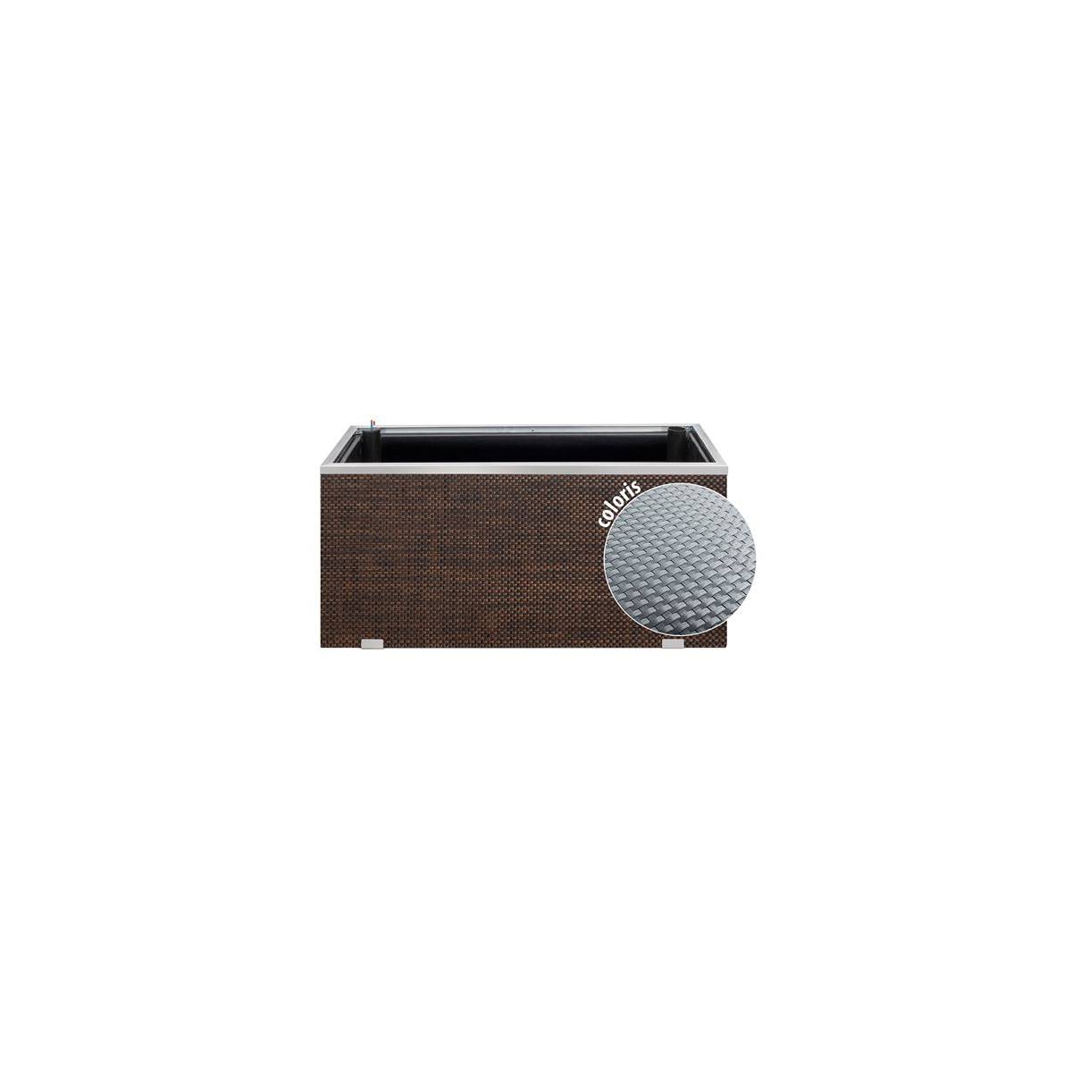 Rattan Art - Jardinière en résine tressée avec réserve d'eau et cadre en aluminium 95 x 39 x 43 cm Gris clair - Image 1