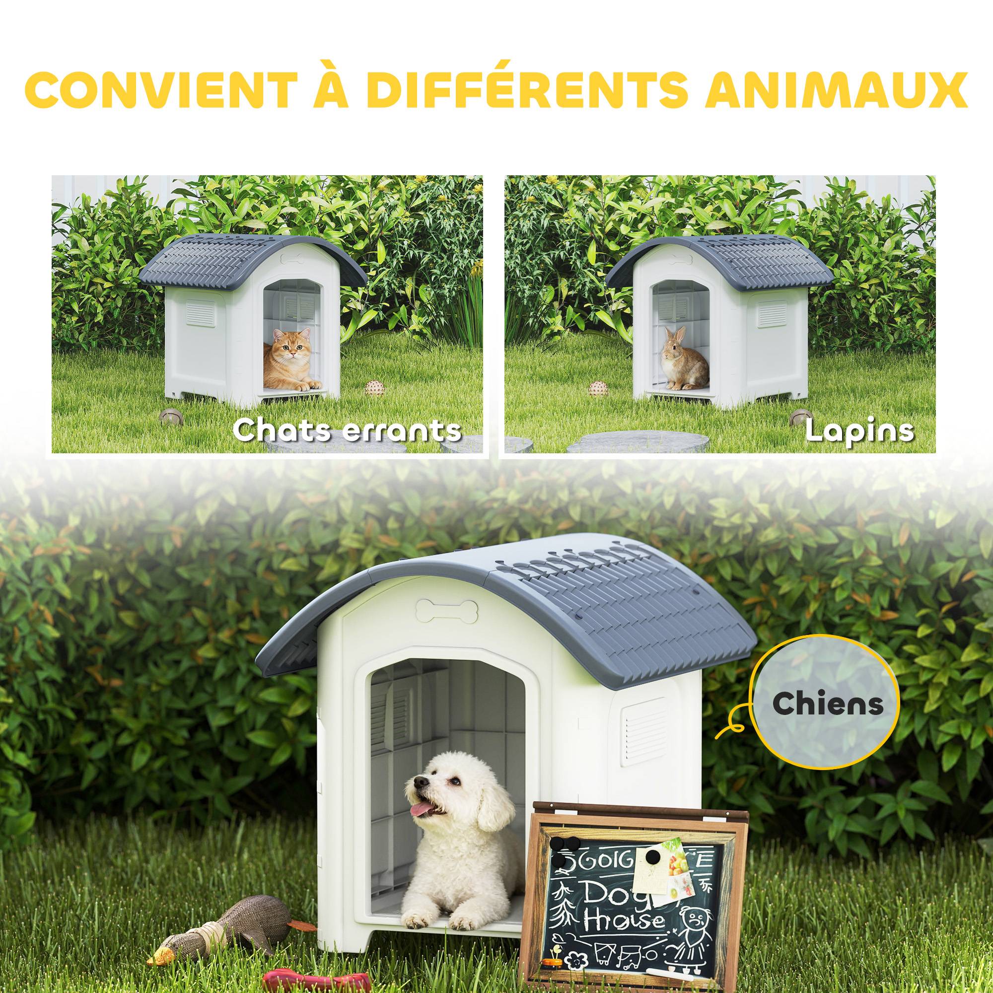 Sans Marque - Niche pour Chien Extérieur, Maison pour Chien en Plastique avec Sol Surélevé et Amovible, Toit Imperméable, Gris - Image 10