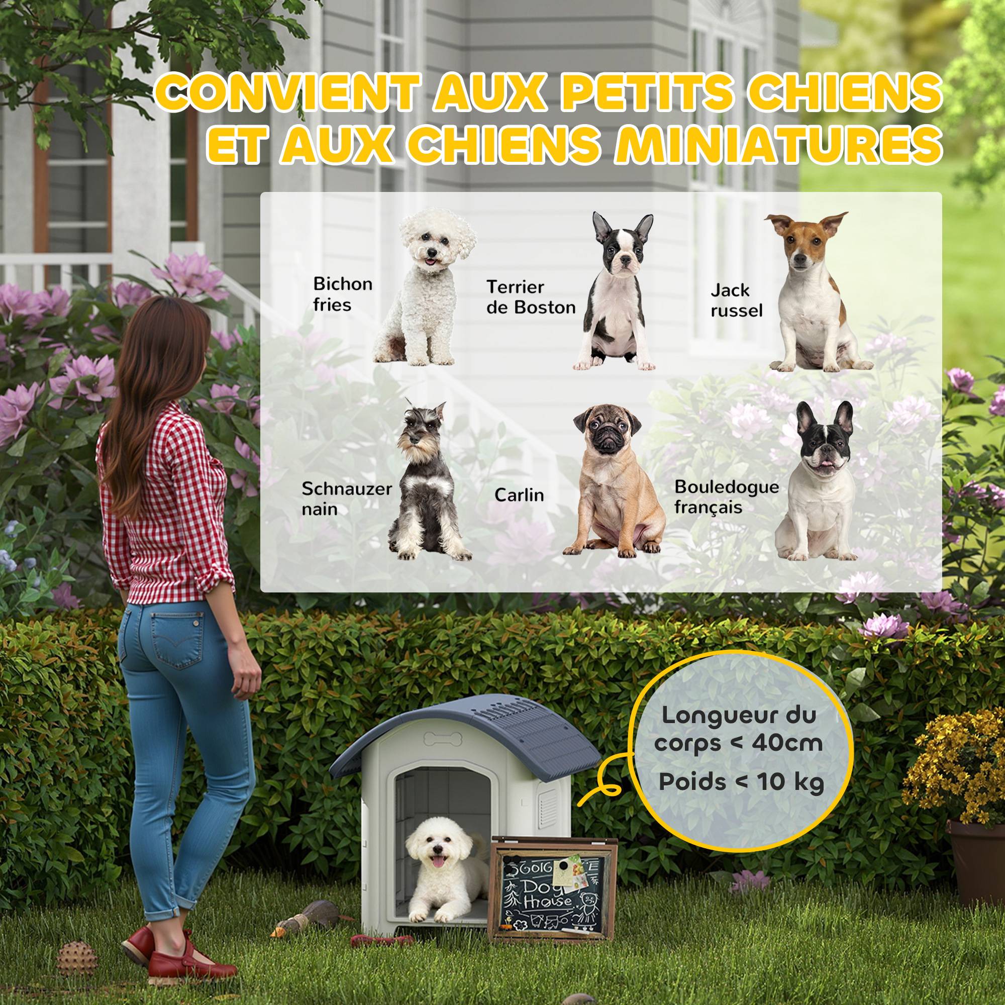 Sans Marque - Niche pour Chien Extérieur, Maison pour Chien en Plastique avec Sol Surélevé et Amovible, Toit Imperméable, Gris - Image 7