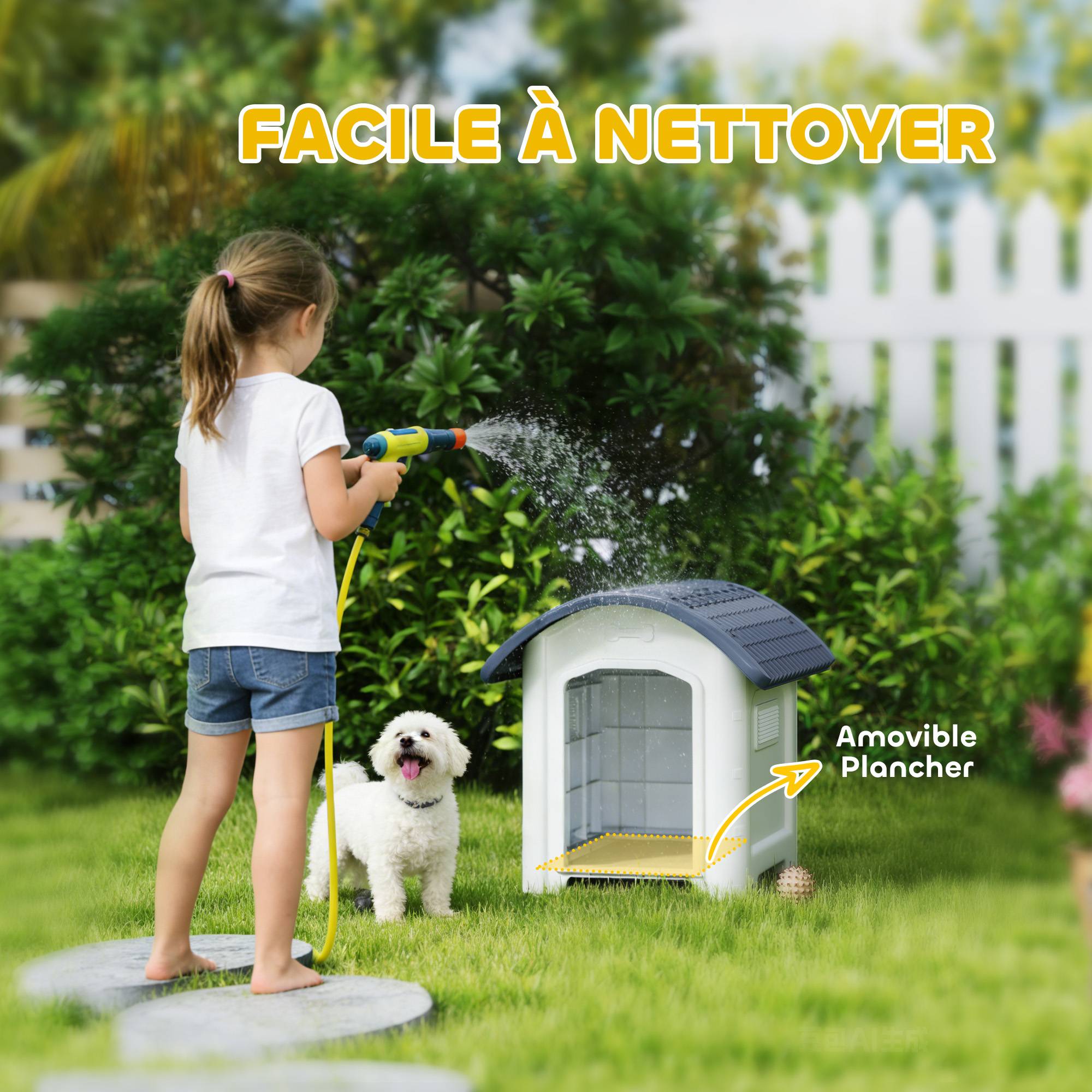 Sans Marque - Niche pour Chien Extérieur, Maison pour Chien en Plastique avec Sol Surélevé et Amovible, Toit Imperméable, Gris - Image 9