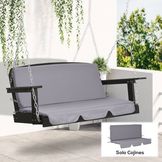 Ensemble de 2 coussins pour fauteuil à bascule (assise et dossier) pour jardin, terrasse et extérieur – 130 x 45 x 5 cm – Gris - Image 3