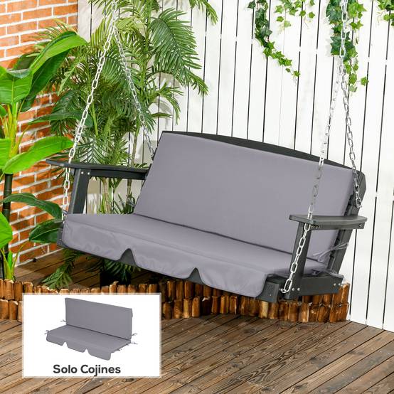 Ensemble de 2 coussins pour fauteuil à bascule (assise et dossier) pour jardin, terrasse et extérieur – 130 x 45 x 5 cm – Gris - Image 4