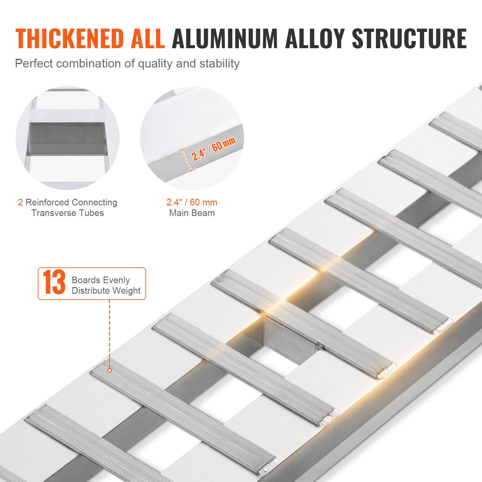 VEVOR Rampes aluminium 183x38cm (2pcs), capacité 6000 lb, pour moto, VTT, tracteur, tondeuse. - Image 3