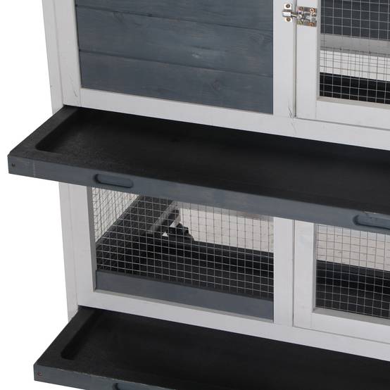 Clapier Mobile à Roulettes en Bois 2 Niveaux pour 2 Lapins avec 3 Tiroirs Amovibles 147 cm Gris - ComfortXL Outdoor Living - Image 10
