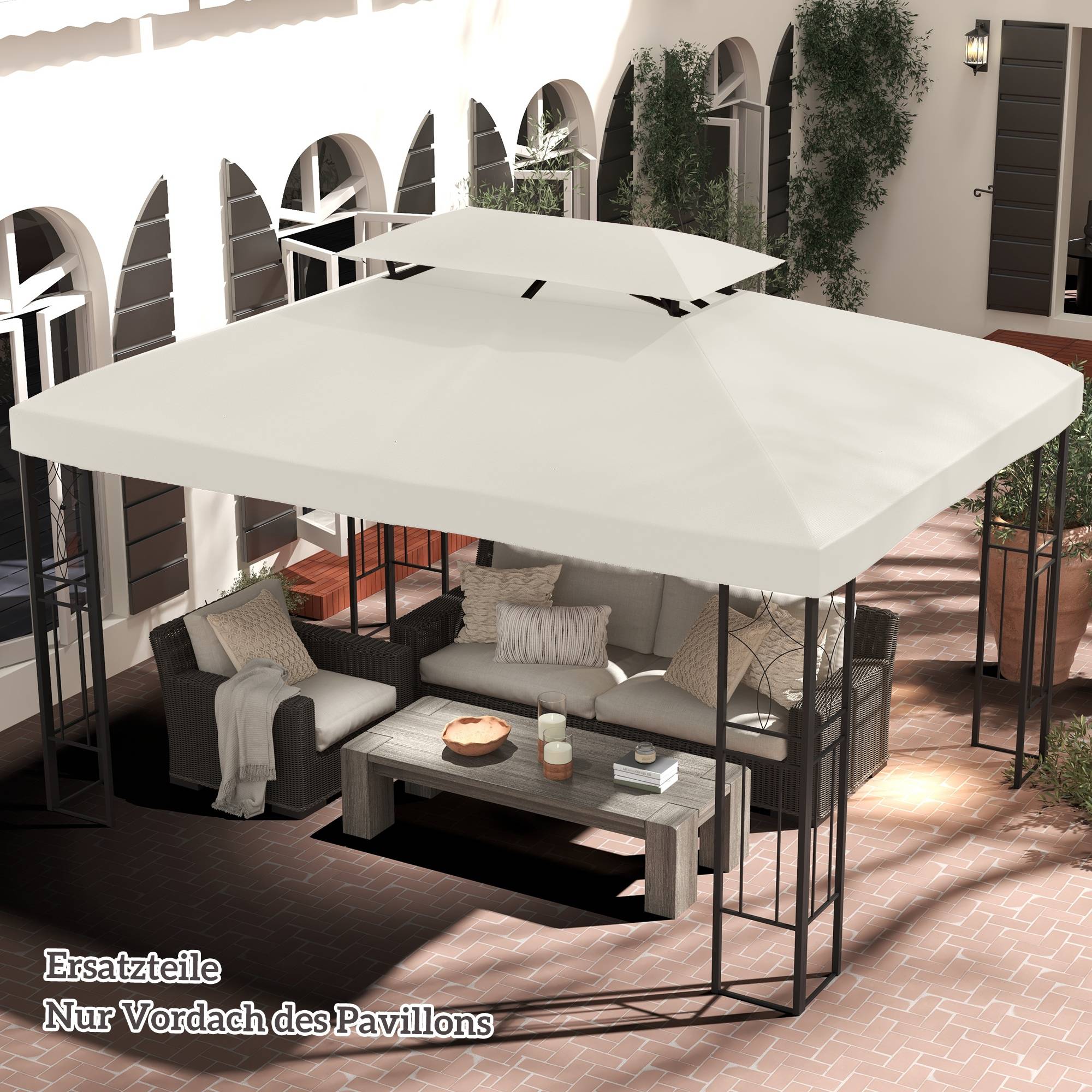 Toit rechange tonnelle 3x4 m imperméable double toit polyester blanc crème - Image 9