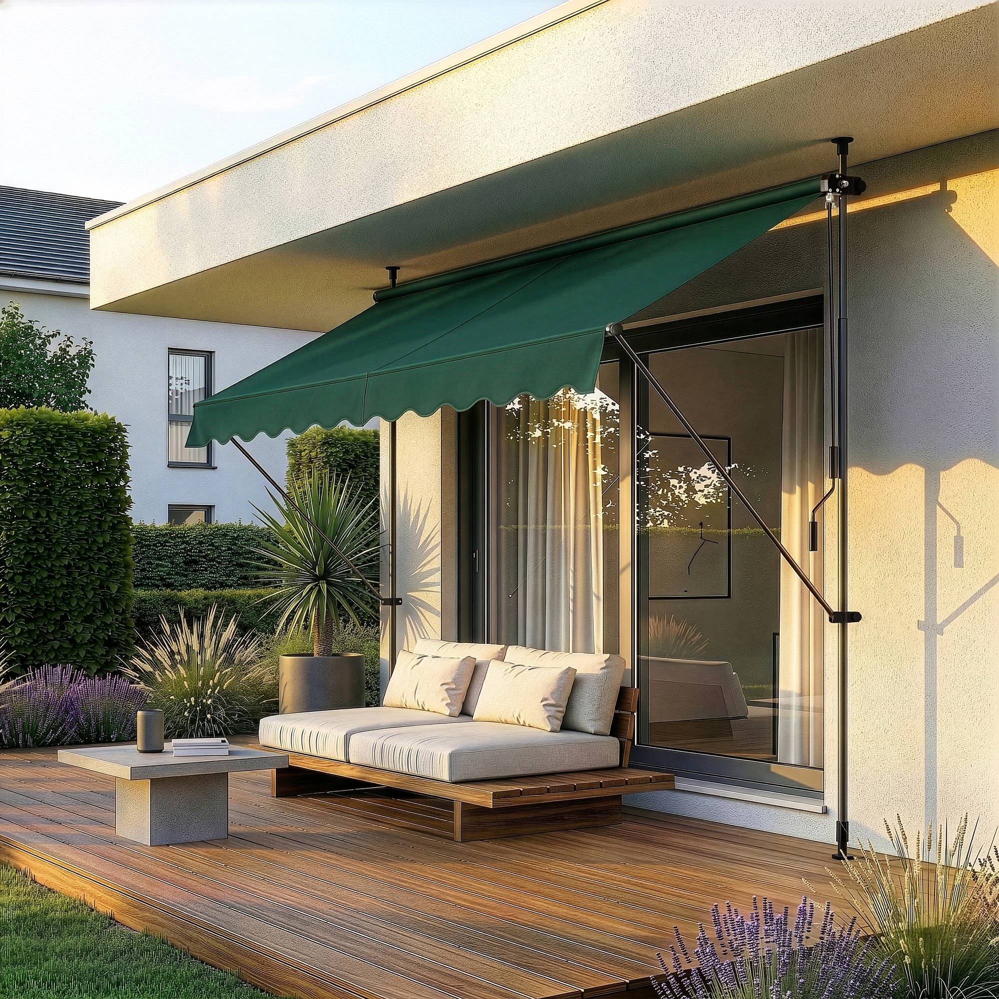 Pro.Tec - Store Banne Téléscopique Acier Polyester 350 x 120 x 220-309 cm Vert Foncé [pro.tec] - Image 6