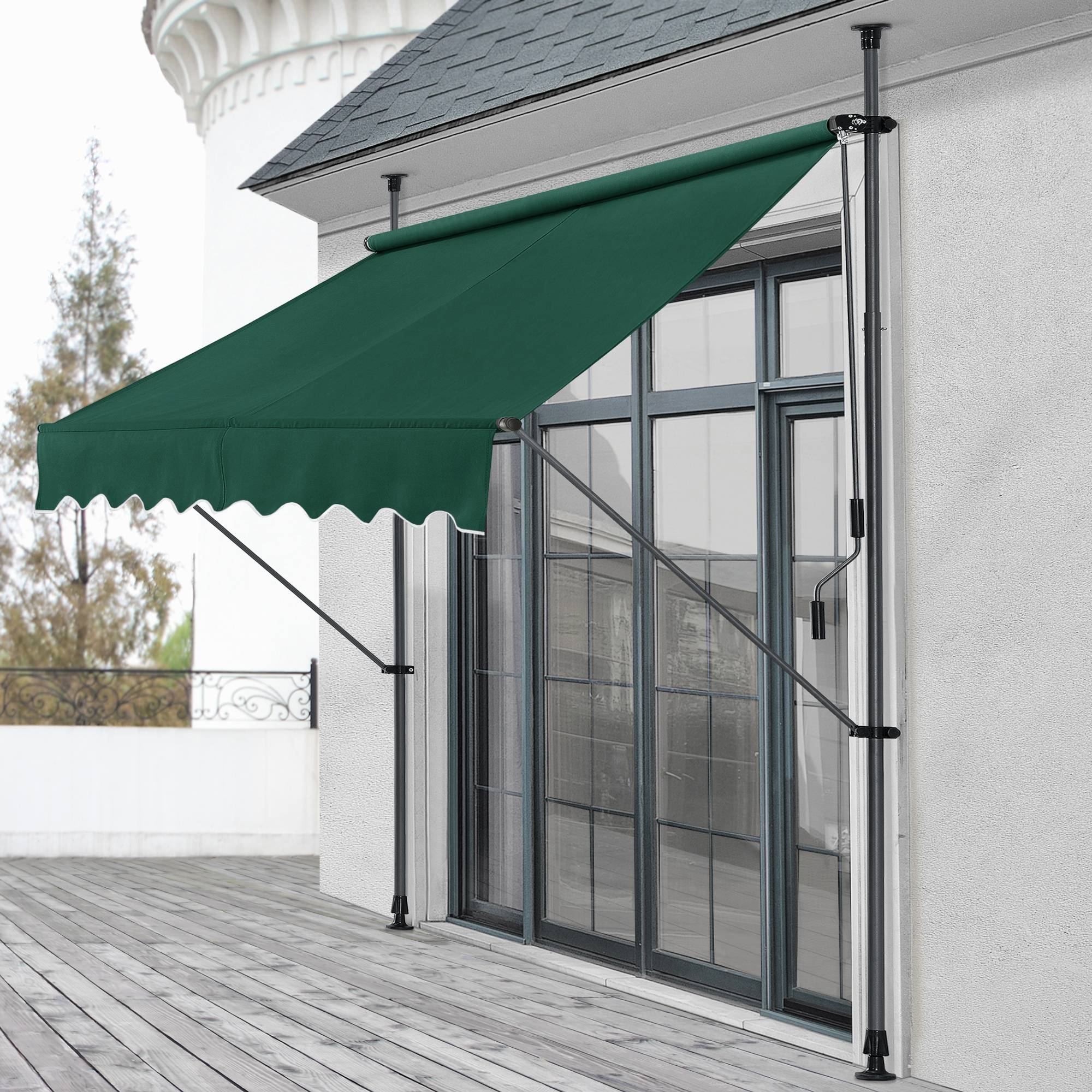 Pro.Tec - Store Banne Téléscopique Acier Polyester 350 x 120 x 220-309 cm Vert Foncé [pro.tec] - Image 2