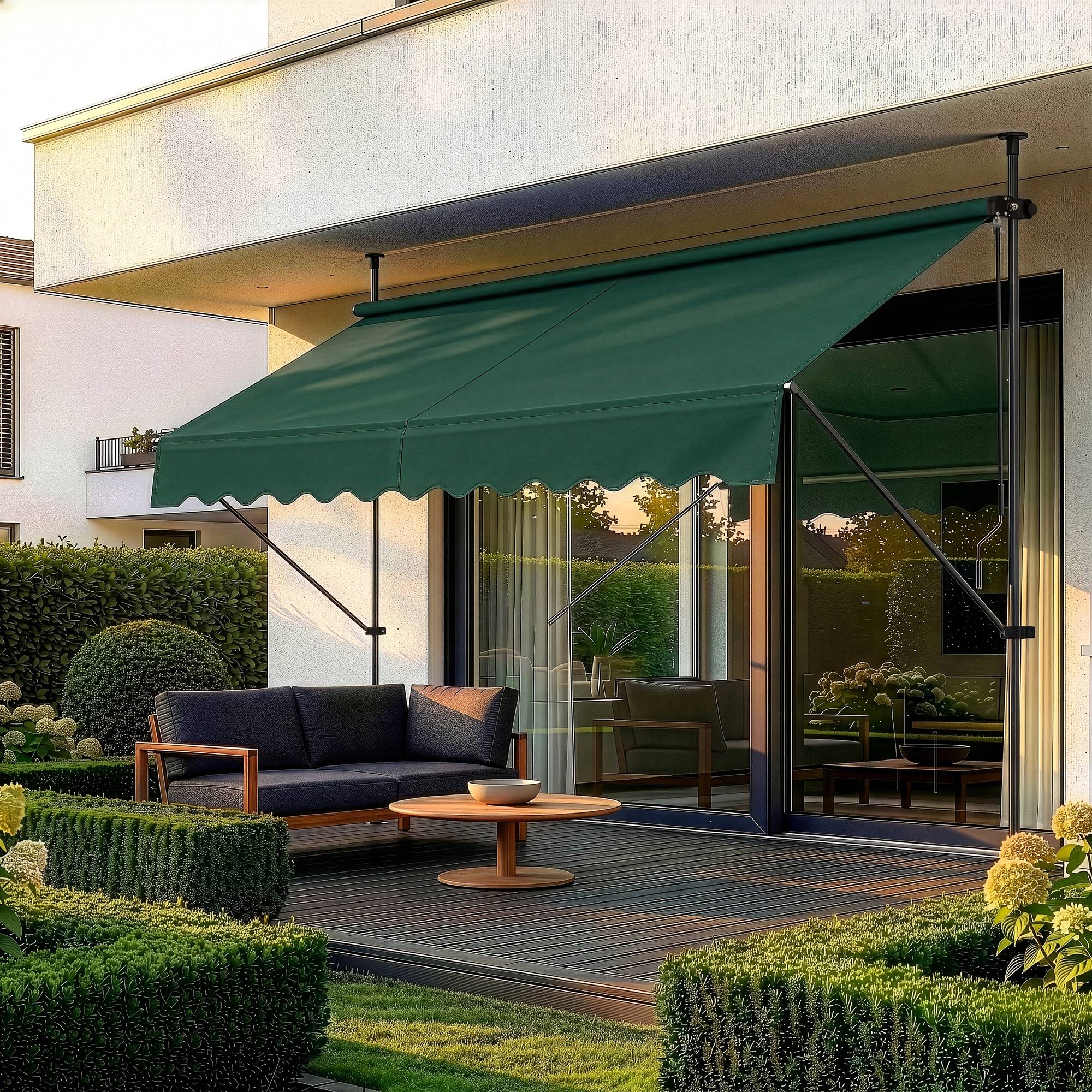 Pro.Tec - Store Banne Téléscopique Acier Polyester 350 x 120 x 220-309 cm Vert Foncé [pro.tec] - Image 1
