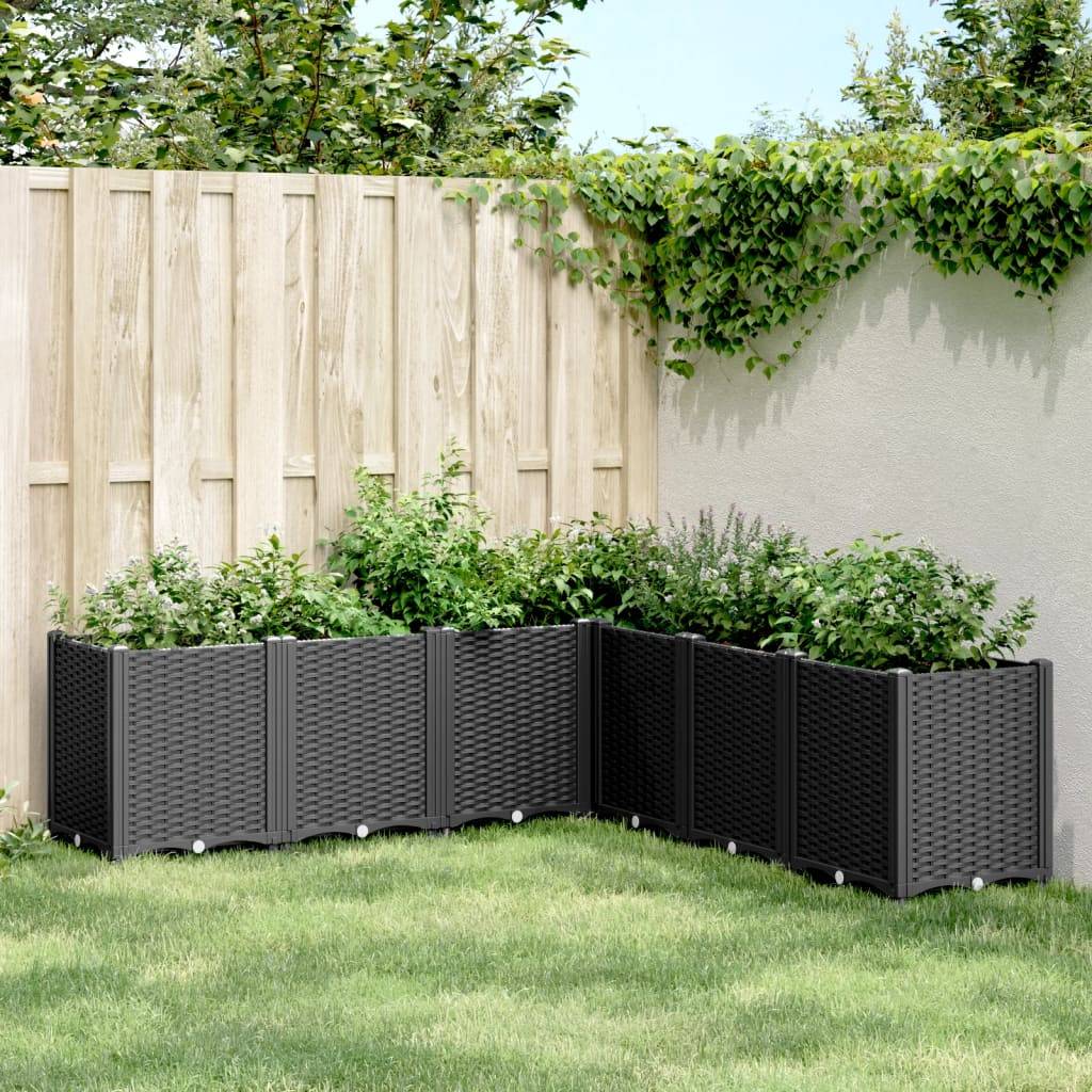 ComfortXL - Carré Potager Modulable XXL Polypropylène pour Jardin Extérieur Aspect Rotin 160x160x53 cm Noir - ComfortXL Outdoor Living - Image 1