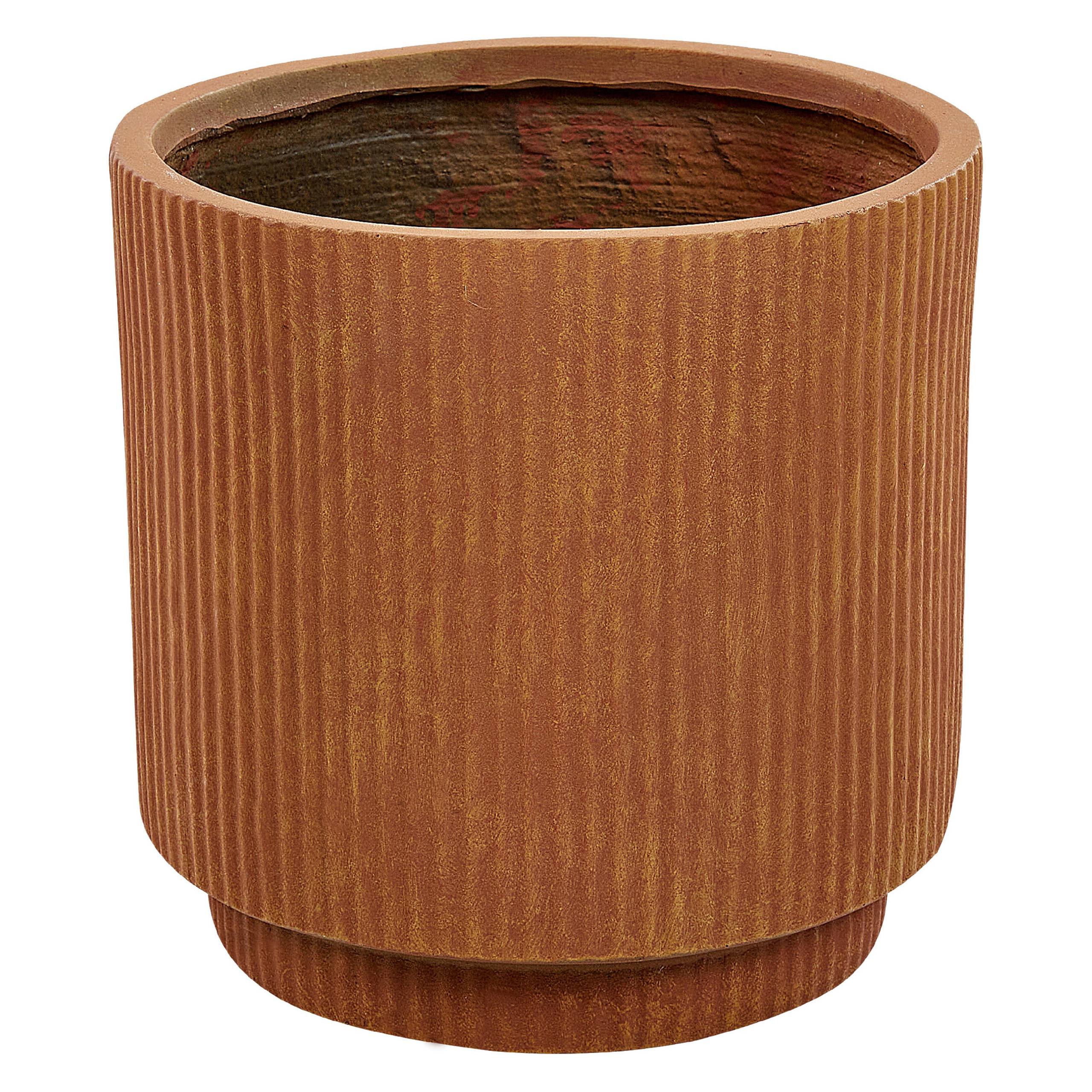 Beliani - Pot de Fleurs Marron Doré en Fibre d'argile à Nervures 30 x 30 x 30 cm avec Trou de drainage Cache-pot Extérieur pour Jardin Patio - Image 1