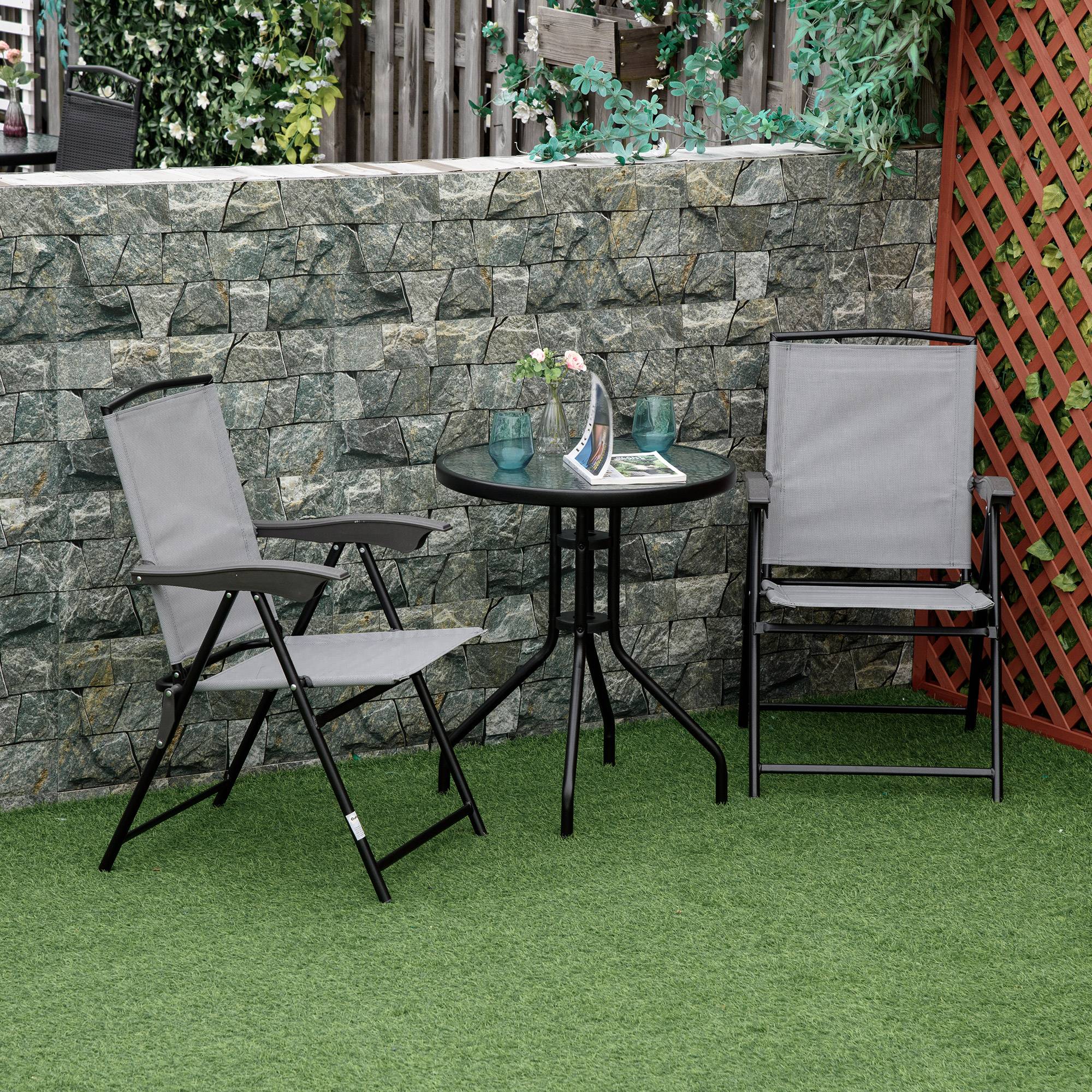PANGIVO - Table de jardin métal et verre trempé noir 60 x 60 x 70 cm - PANGIVO - Image 4
