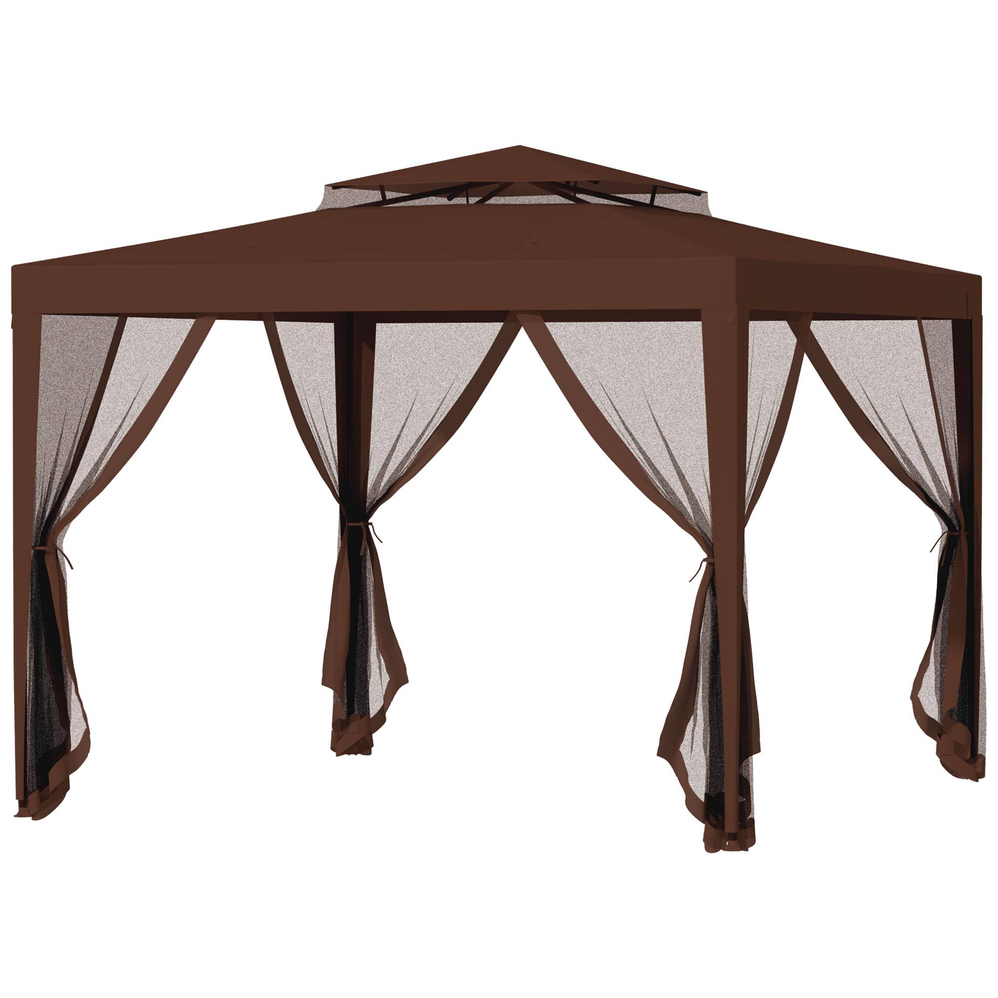 Tonnelle de Jardin 3x3m Acier avec 4 Moustiquaires Double Toit pour Terrasse Marron - ComfortXL Outdoor Living - Image 2