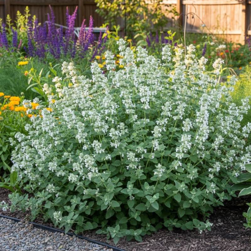Herbe aux chats - Menthe des chats racemosa Snowflake, Nepeta à fleurs Blanche/ - feuillage Persistant - Godet - 5/20 cm - Image 1