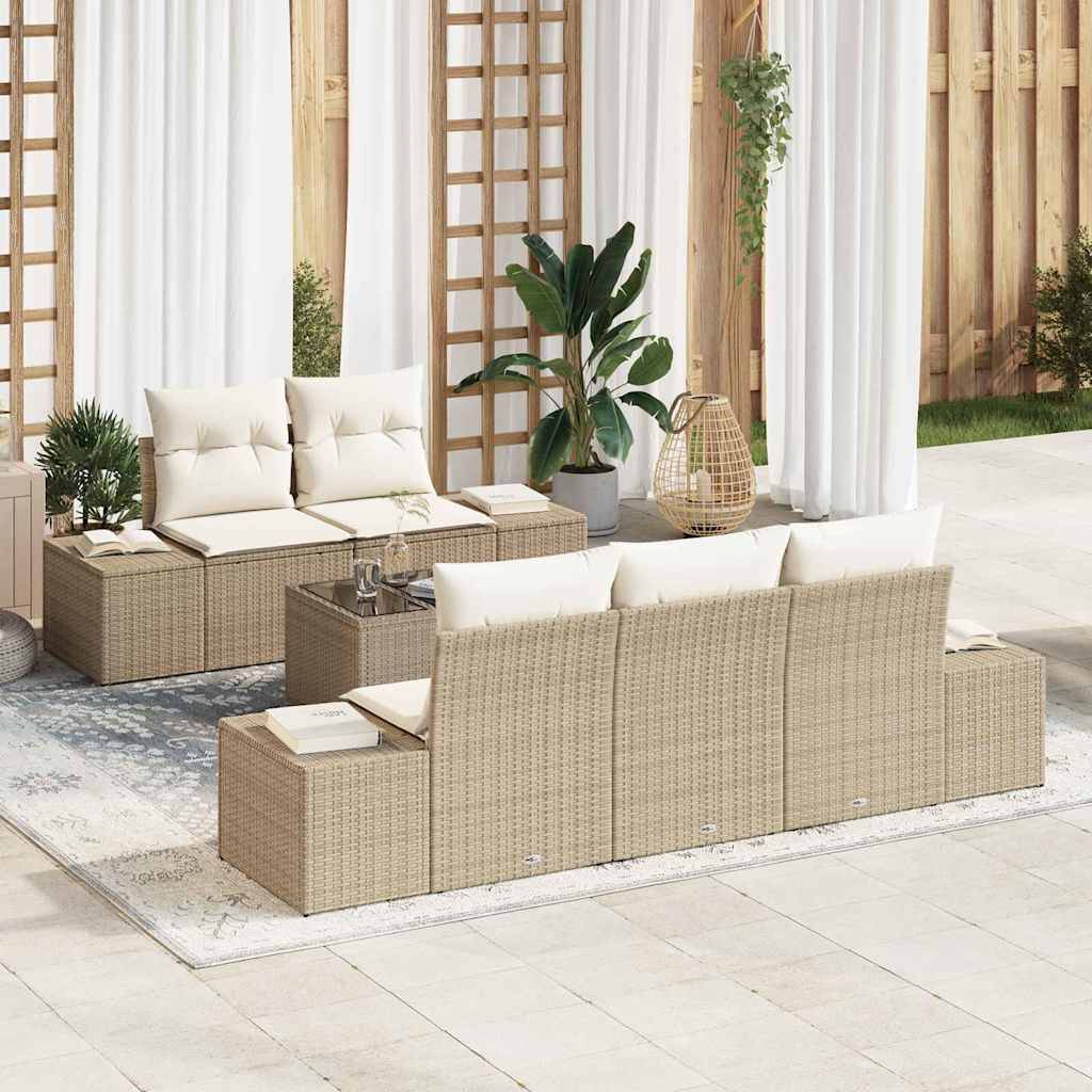 ComfortXL - Ensemble canapés extérieur 6 pièces résine tressée résistante UV avec table basse et rangement Beige – ComfortXL Outdoor Living - Image 1