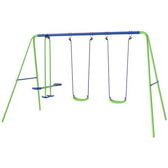 Balançoire Portique Enfant 3 en 1 avec Siège Face à Face et 2 Balancelles, Hauteur Réglable, 180 kg - Image 2