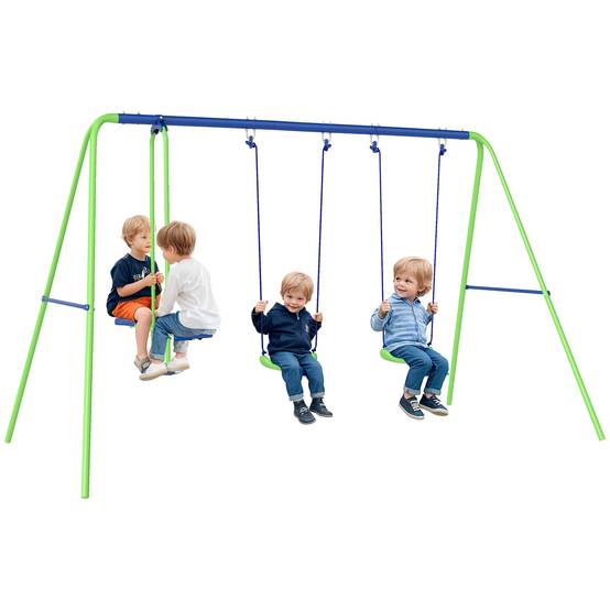 Balançoire Portique Enfant 3 en 1 avec Siège Face à Face et 2 Balancelles, Hauteur Réglable, 180 kg - Image 1