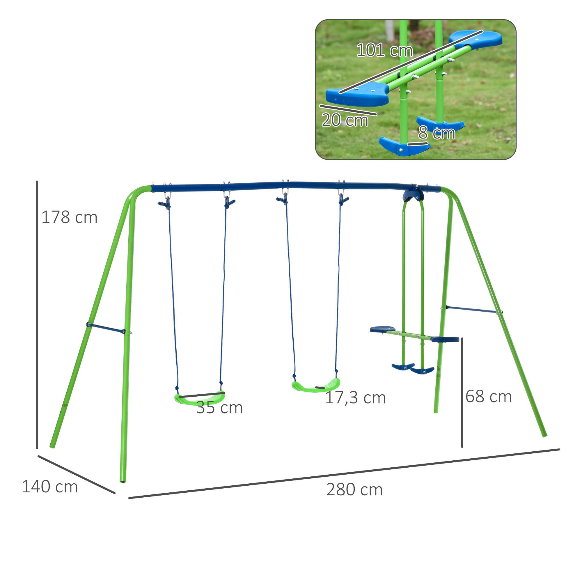Balançoire Portique Enfant 3 en 1 avec Siège Face à Face et 2 Balancelles, Hauteur Réglable, 180 kg - Image 5